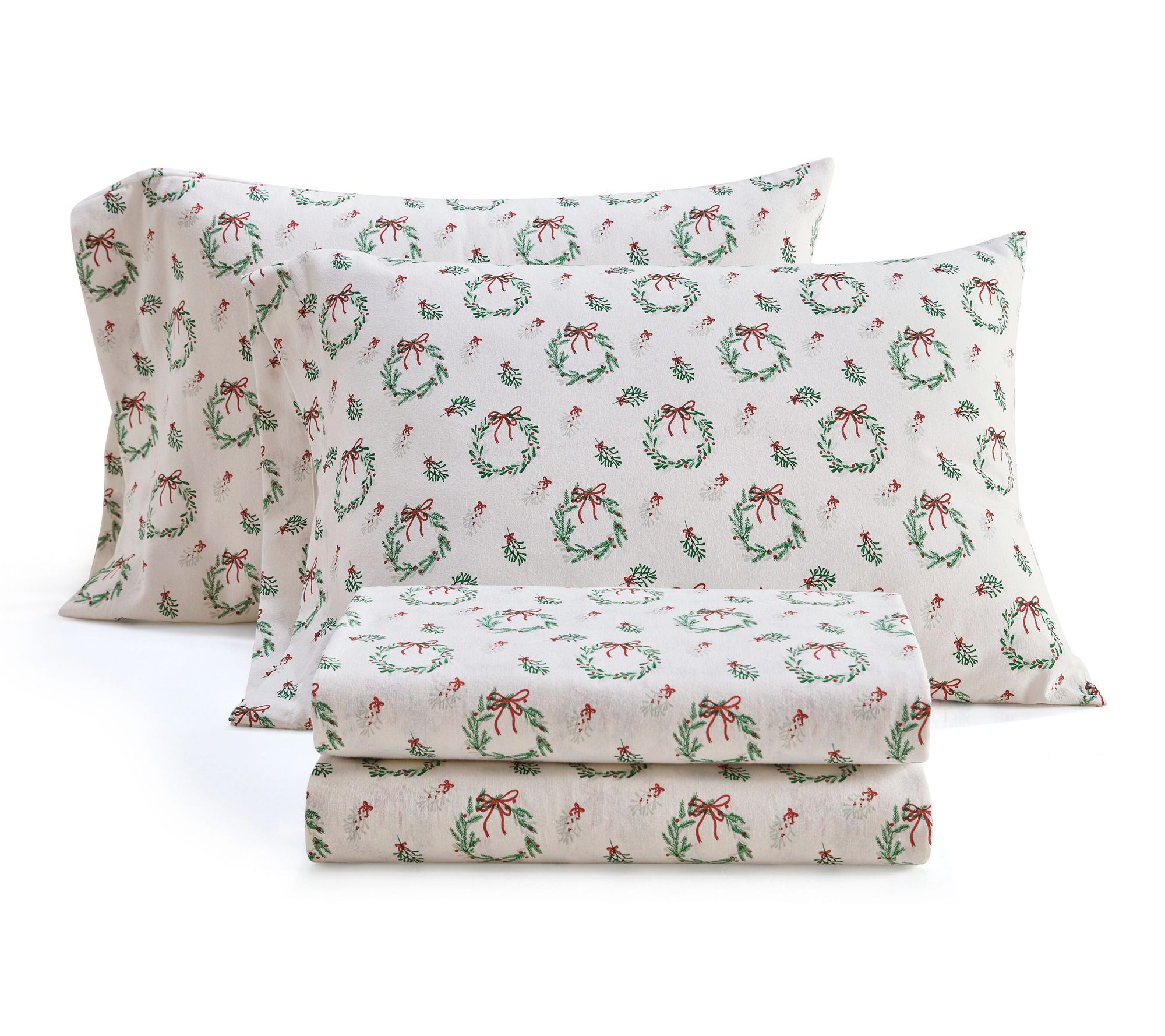 Martha Stewart Wreaths & Mistletoe Flannel KingSheet Set