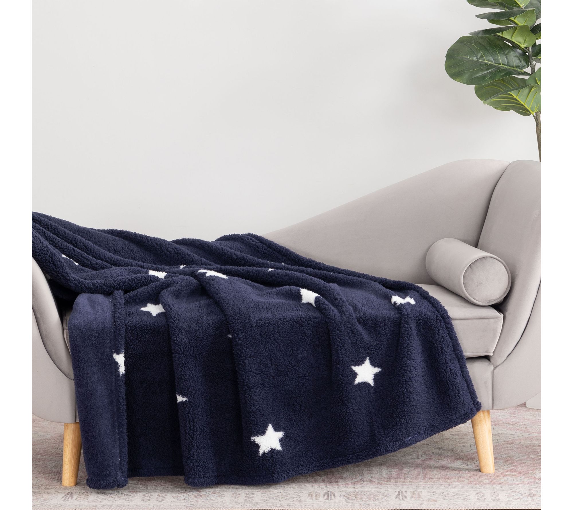 "As Is" 60x70 Reversible Sherpa Printed Throw by Jill Martin