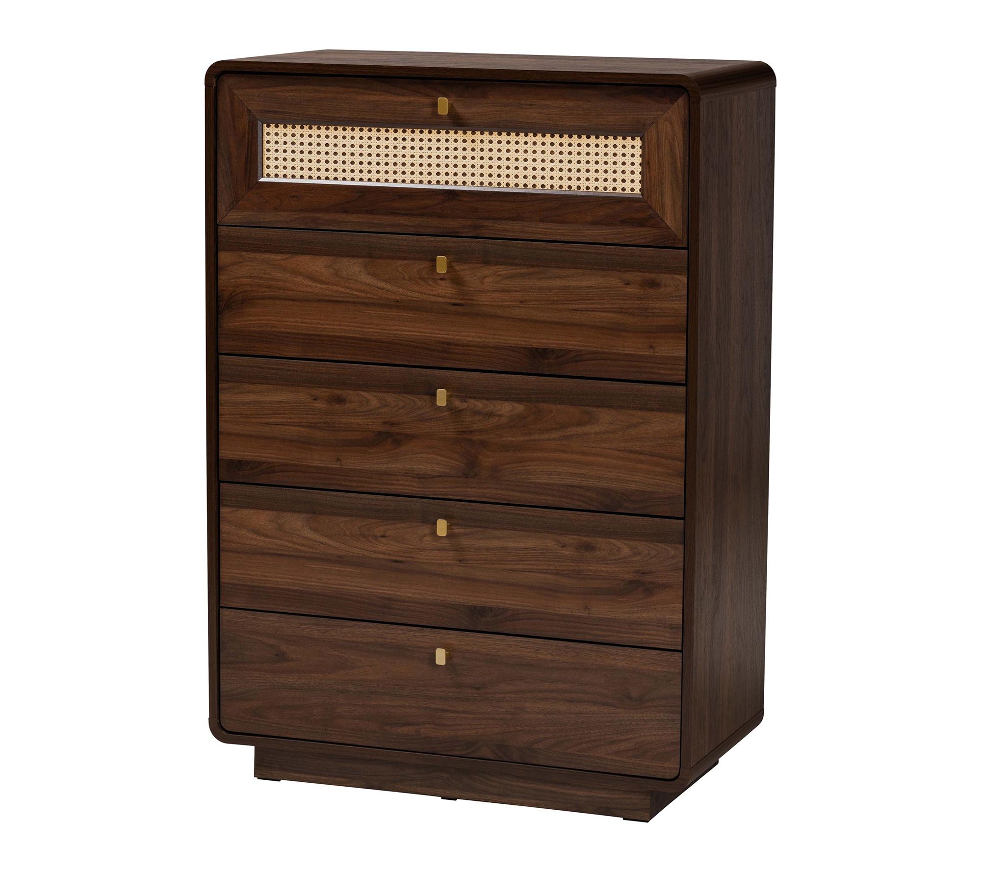 Baxton Studio Jenibelle Brown Wood 5-Rattan Drawer Chest