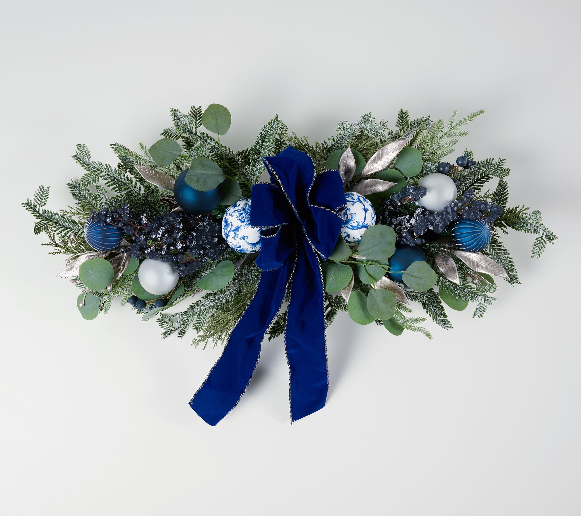 31" Toile Ornament and Greenery Swag with Bow by Valerie