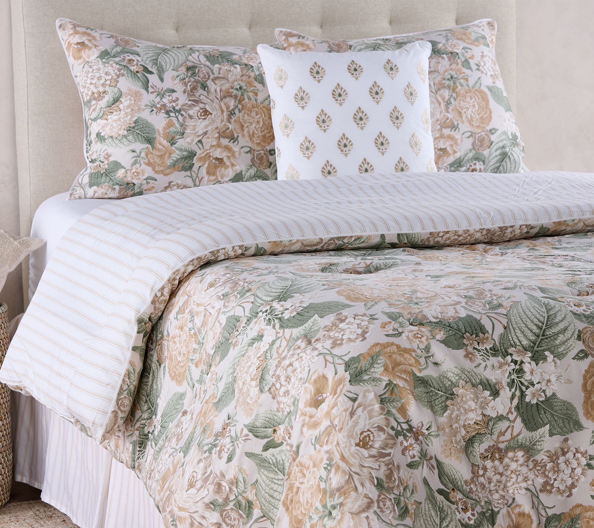 "As Is" Waverly Floral Cotton Comforter & Sham Set with Pillow- F/Q