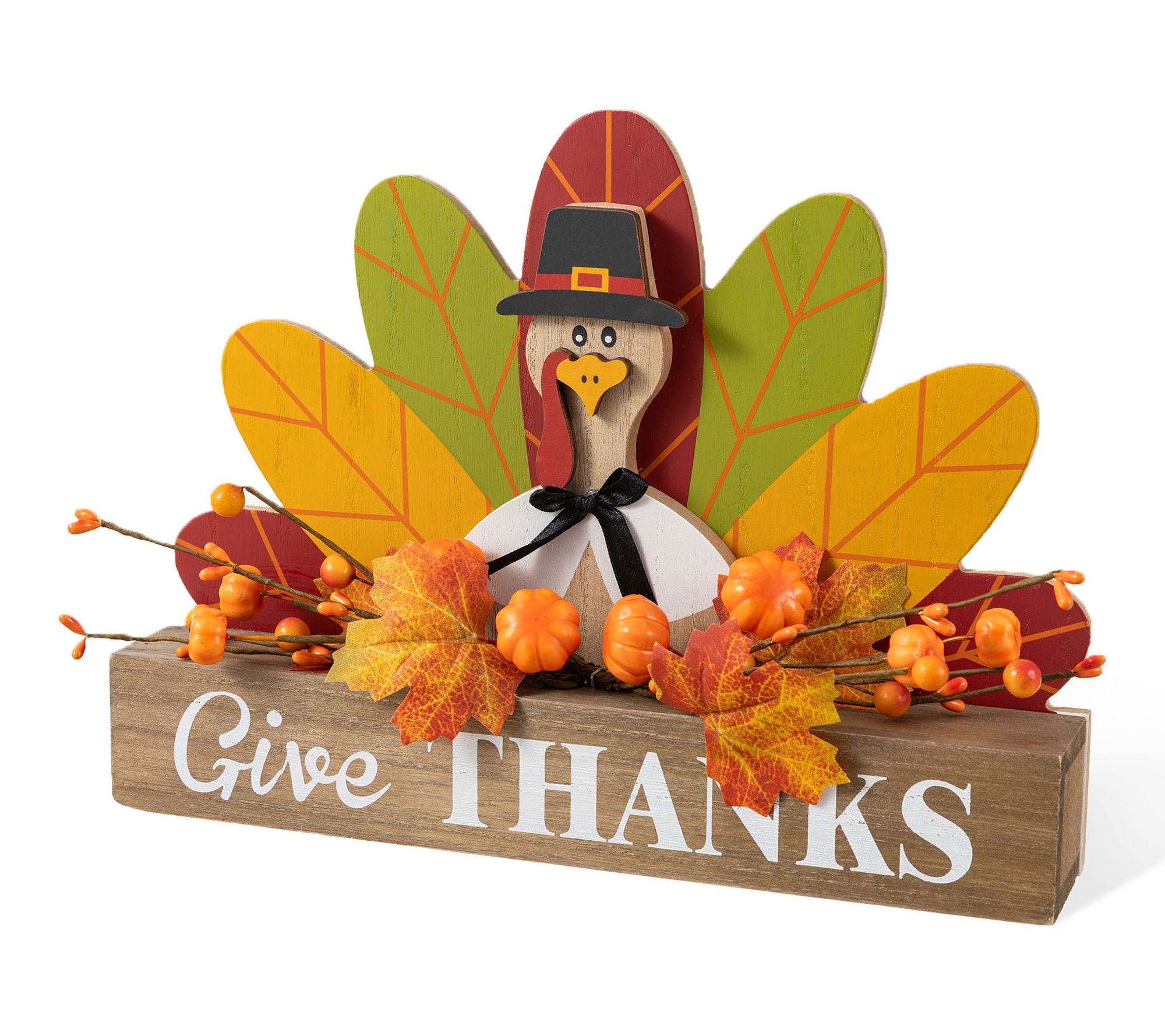 Glitzhome 11.75"L Thanksgiving Wooden Turkey Table Decor