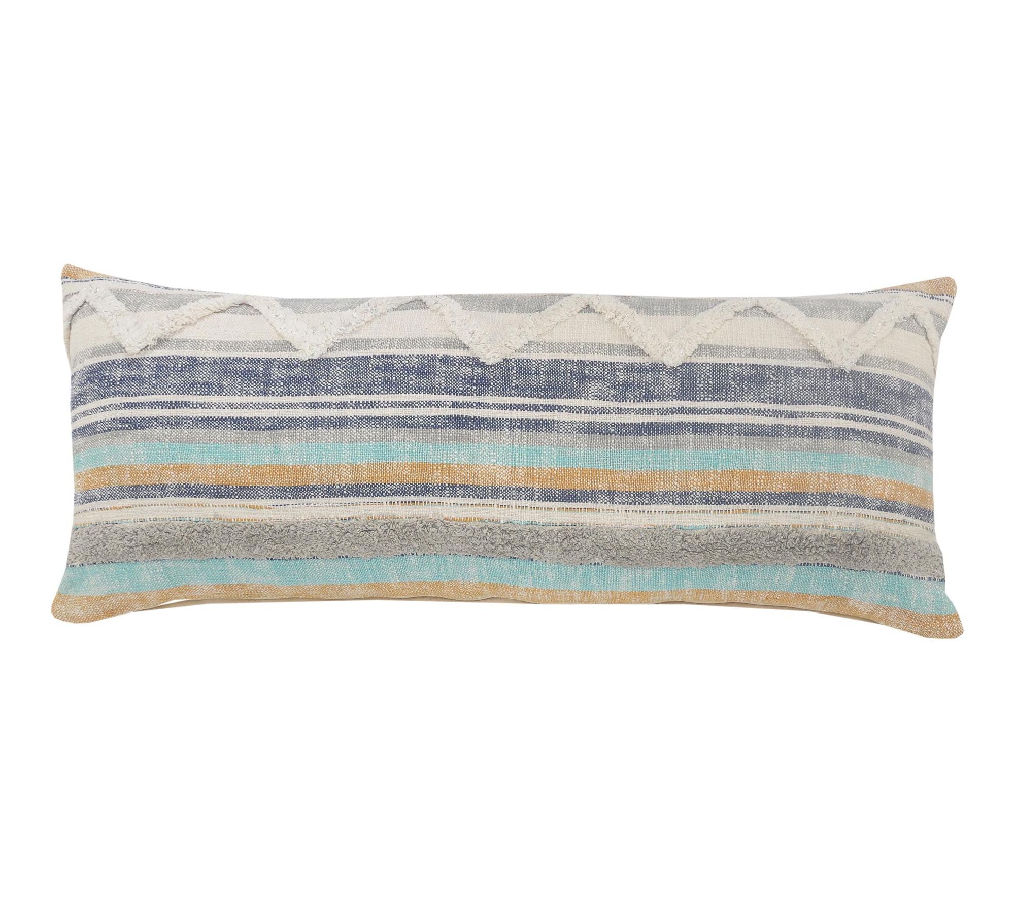 HomeRoots 14x36" Blue Tan Striped Pillow Cover