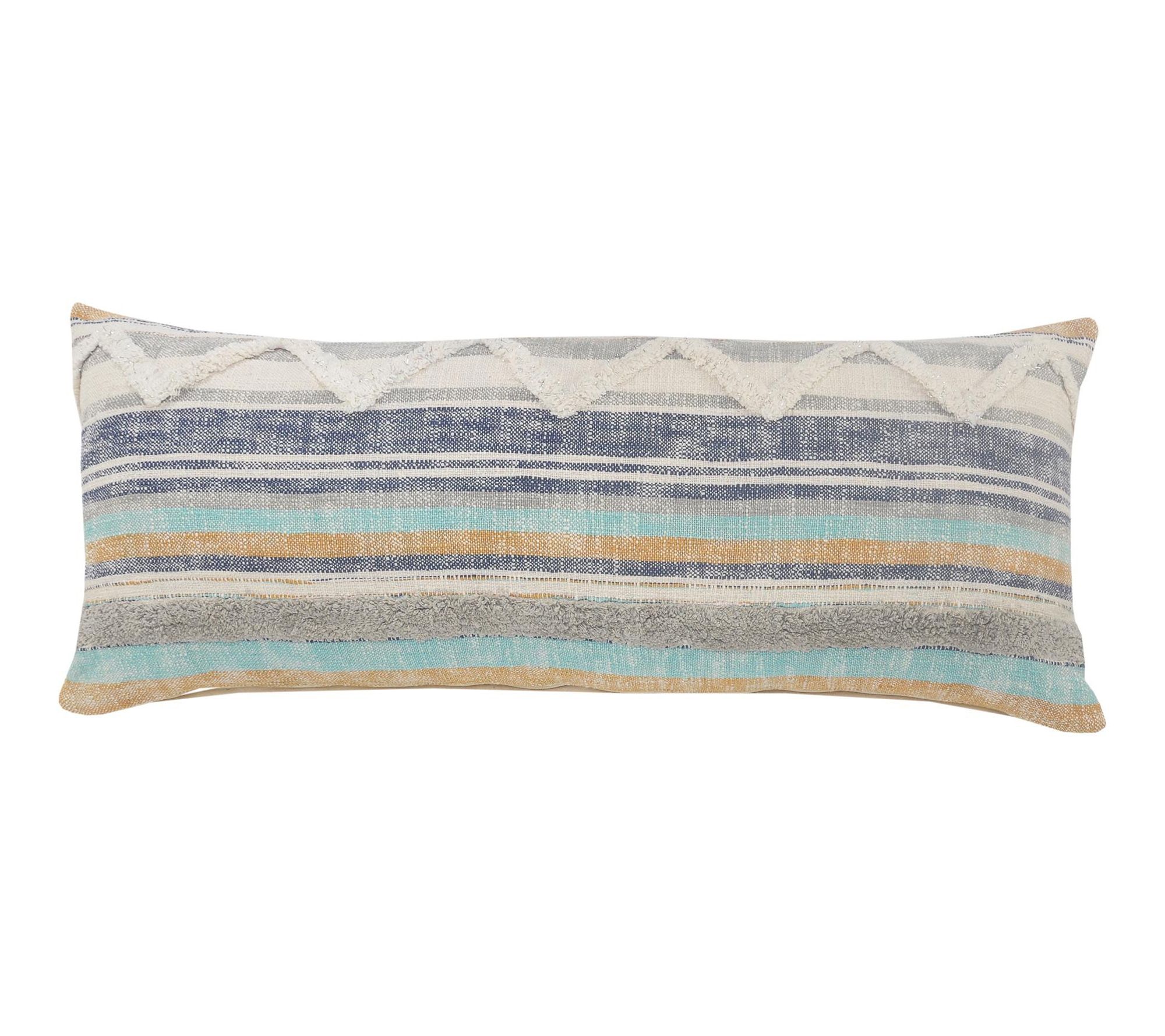 HomeRoots 14x36" Blue Tan Striped Pillow Cover
