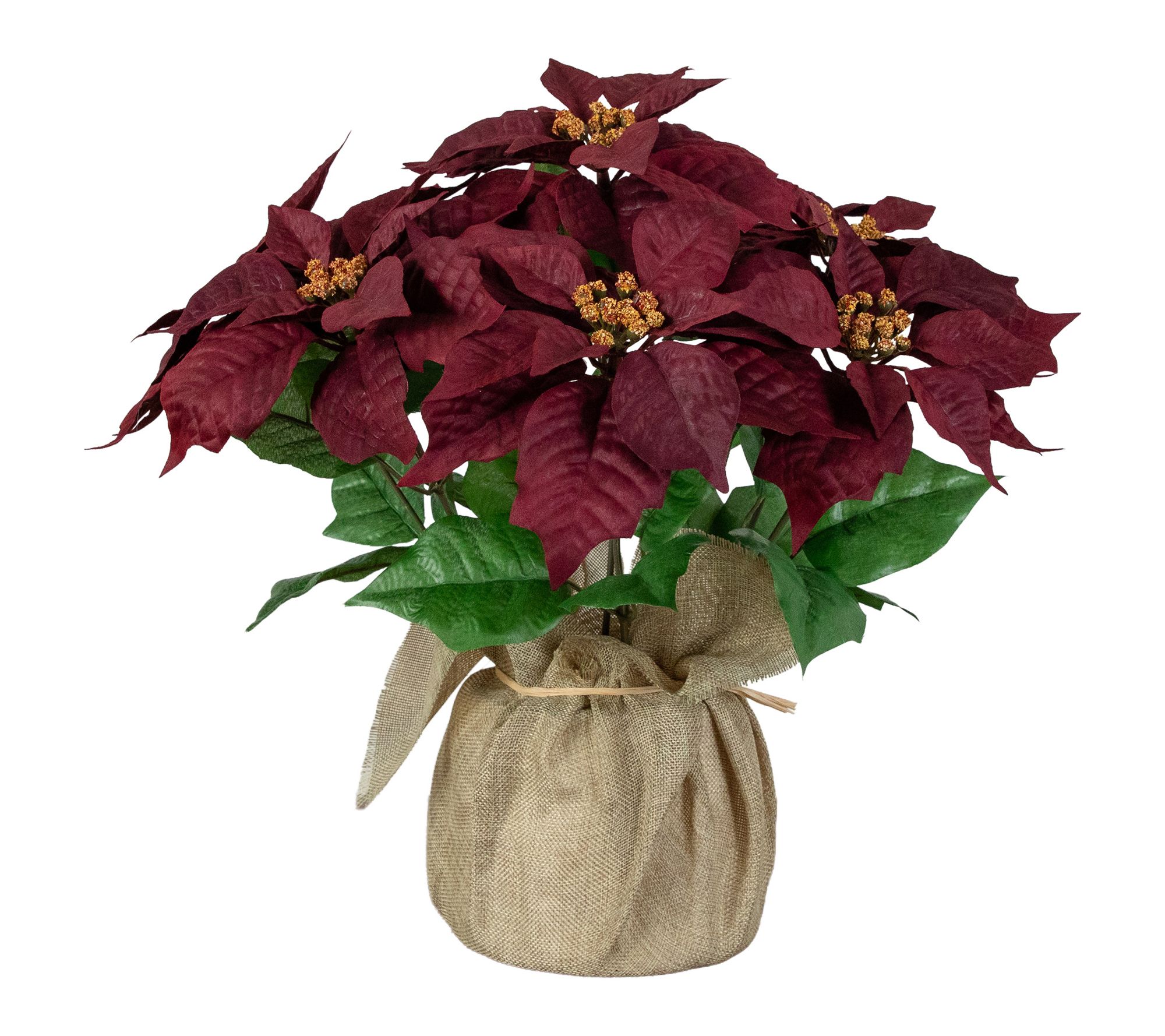 16-in Poinsettia in Burlap Planter by Nearly Natural