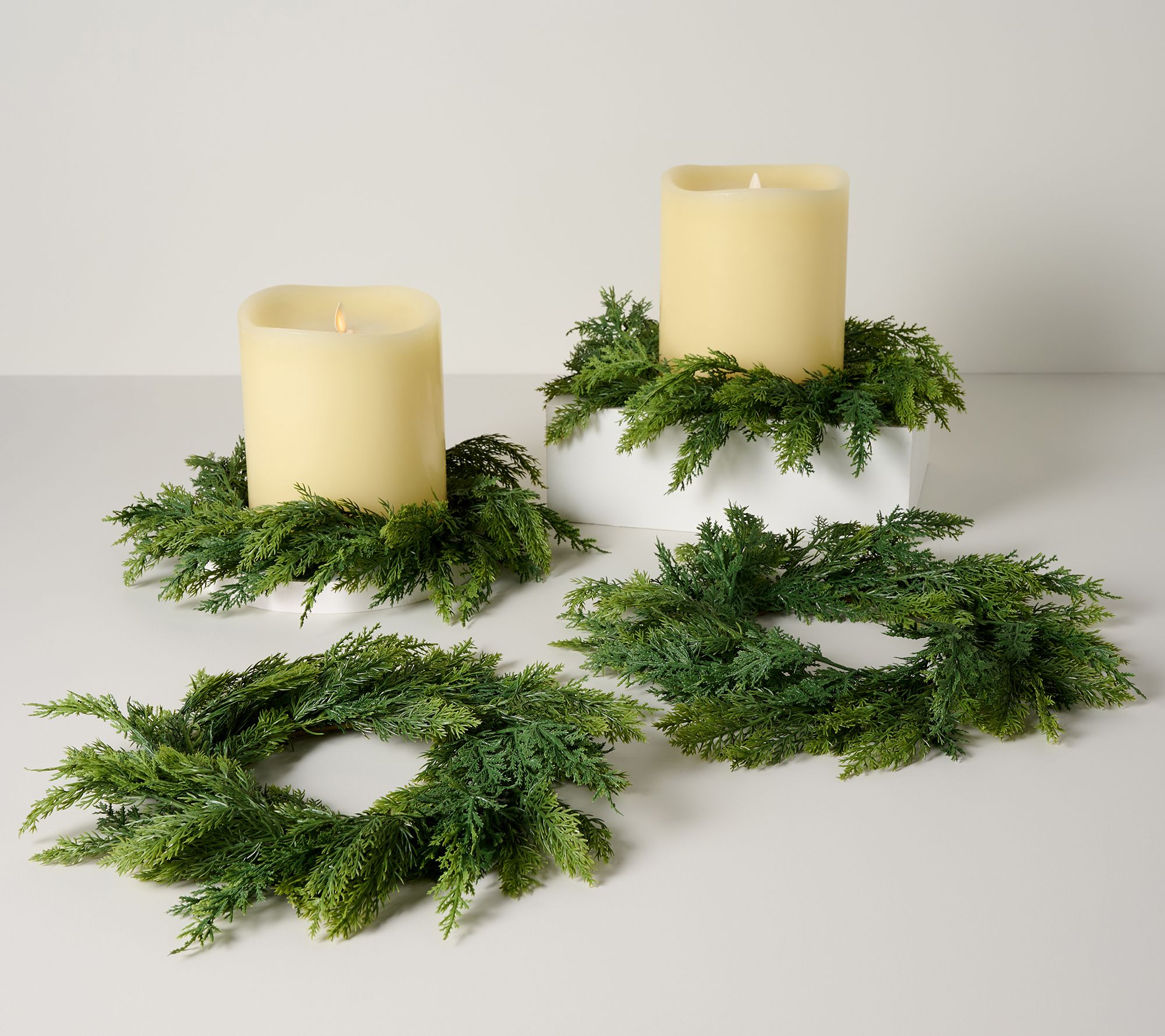 "As Is" Home Reflections Winter Greens S/4 6" 3-Wick Candle Rings