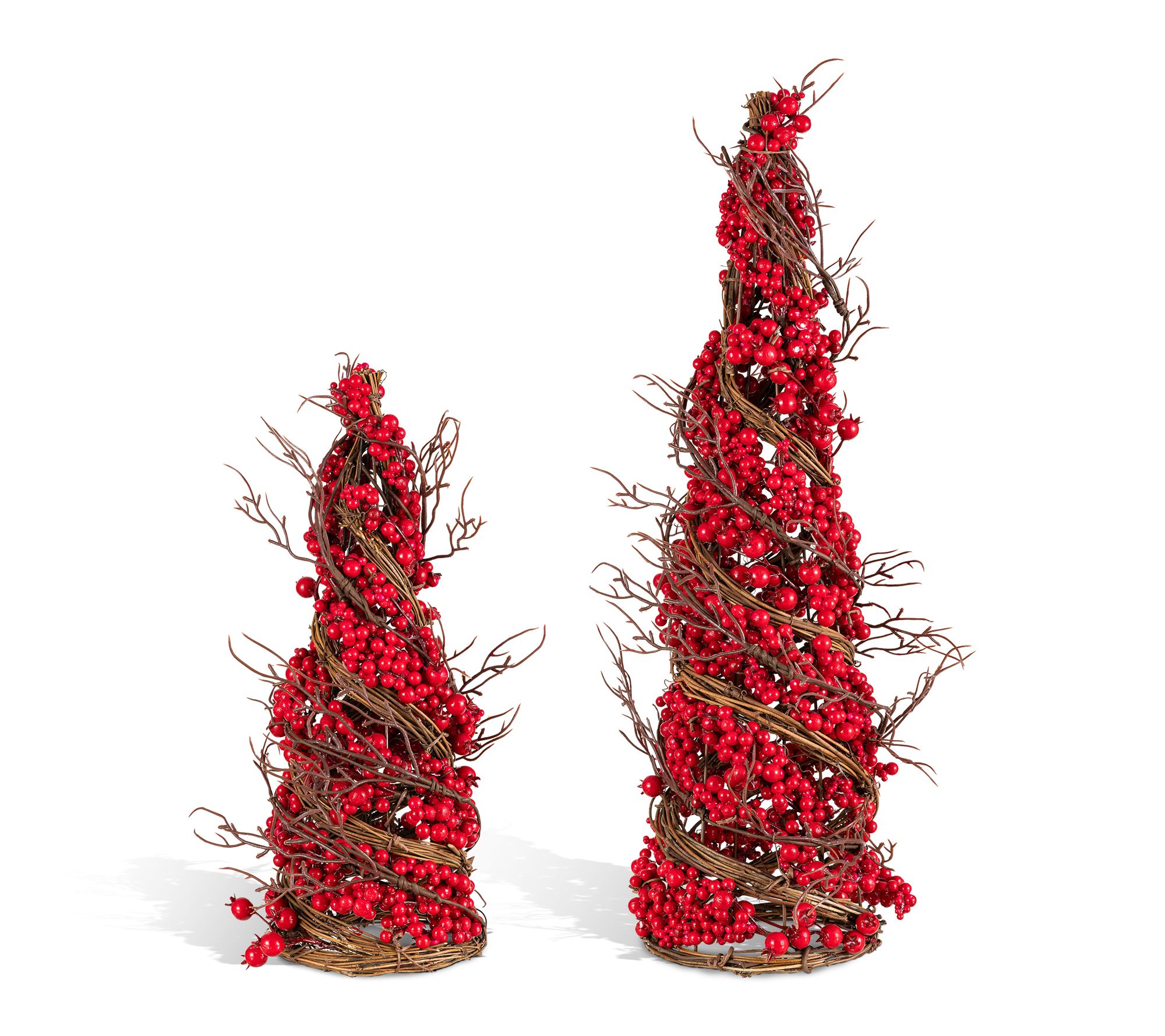 Glitzhome S/2 Christmas Red Berry Rattan Table Tree
