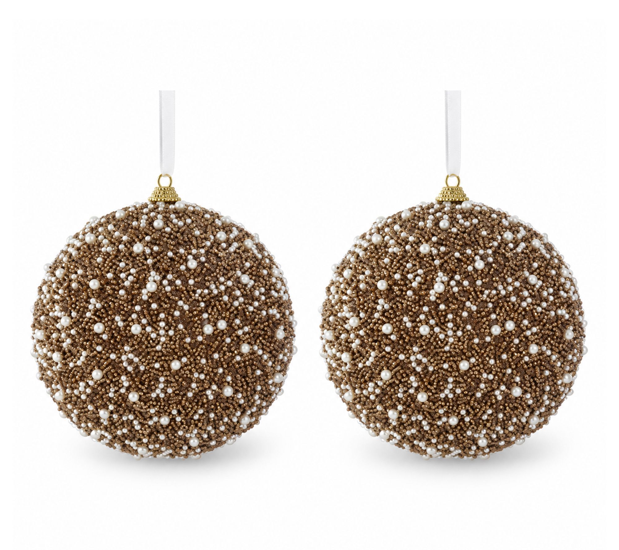 RC Home Decor-2 PCS Brown Christmas Ball w/Pearl Beaded Accents