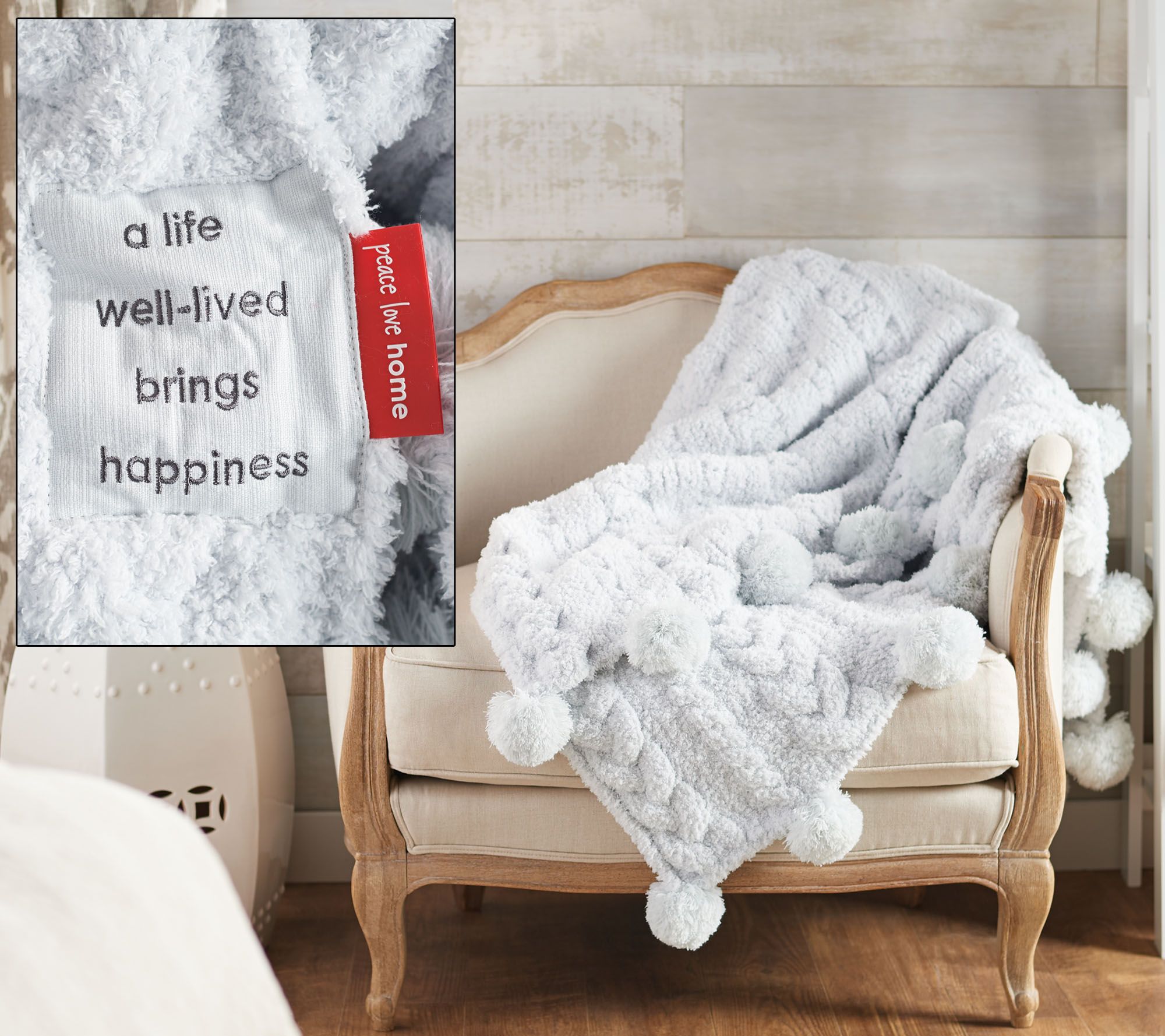 As Is Peace Love World 60 x 70 Plush Cable Knit Throw 