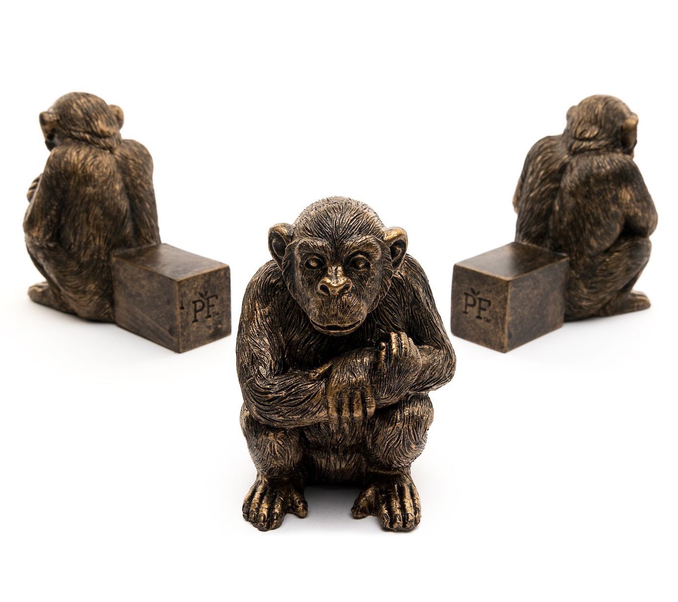 Potty Feet Antique Bronze Chimpanzee (Set of 3)