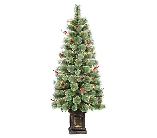 Puleo Pre-Lit 4.5' Potted Natural Pine Christmas Tree