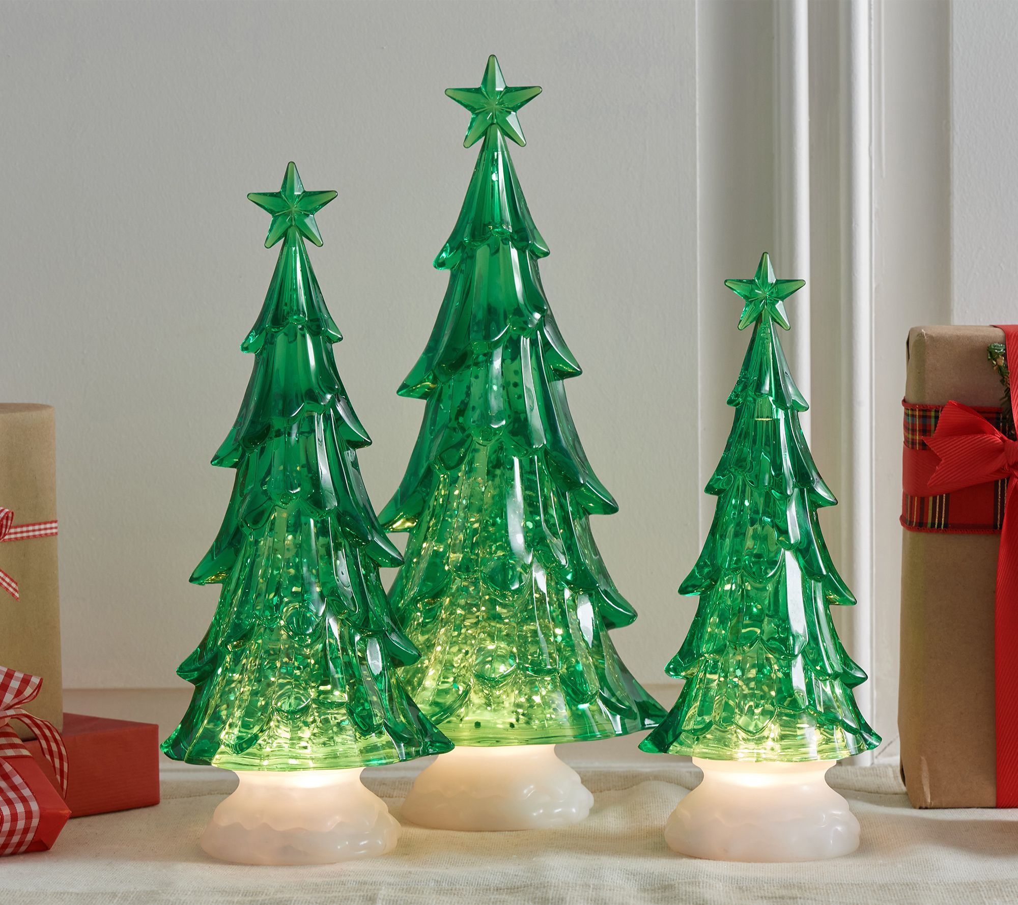 As Is" Set Of 3 Illuminated Glitter Trees With Star By Valerie - Qvc.com