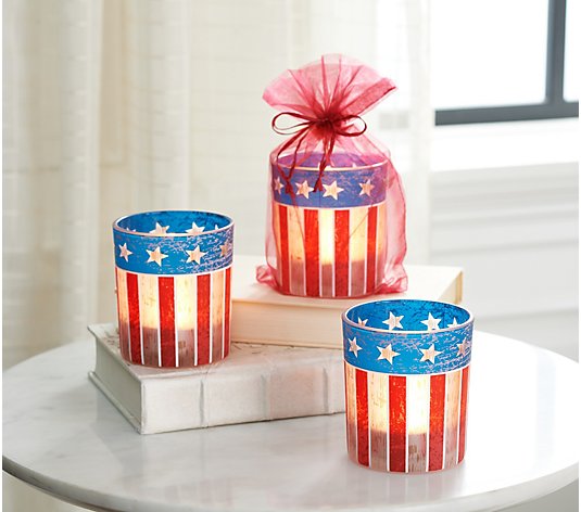Set of 3 Illuminated Patriotic Votives w/ Bags by Valerie