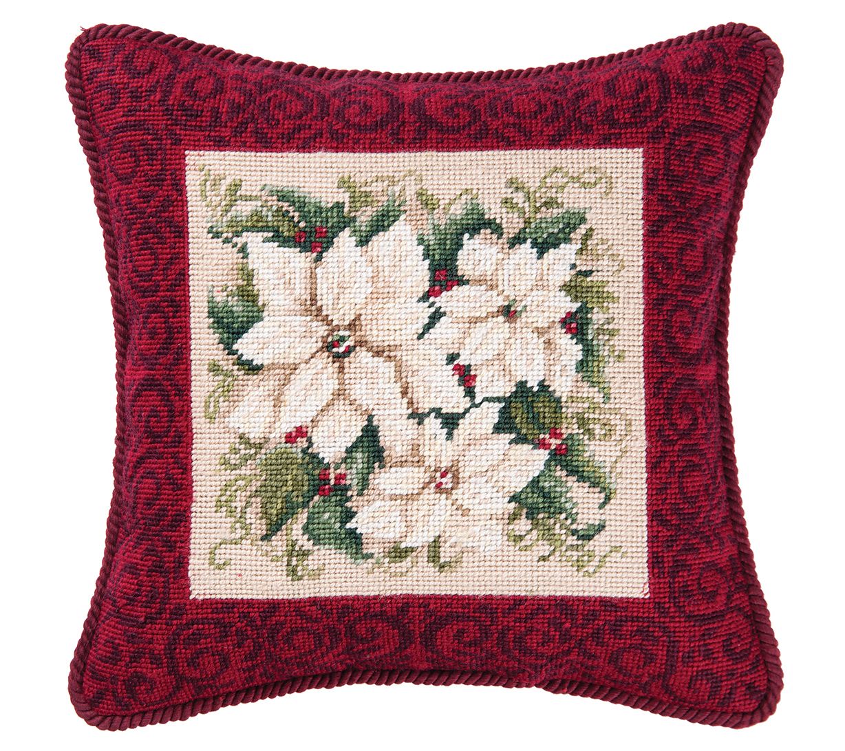 Lighted Embroidered Holiday Throw Pillows - Poinsettia