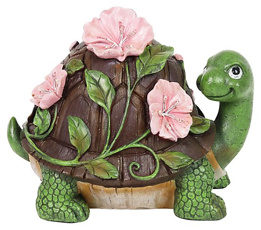 Exhart Solar Turtle with Pink Flowers