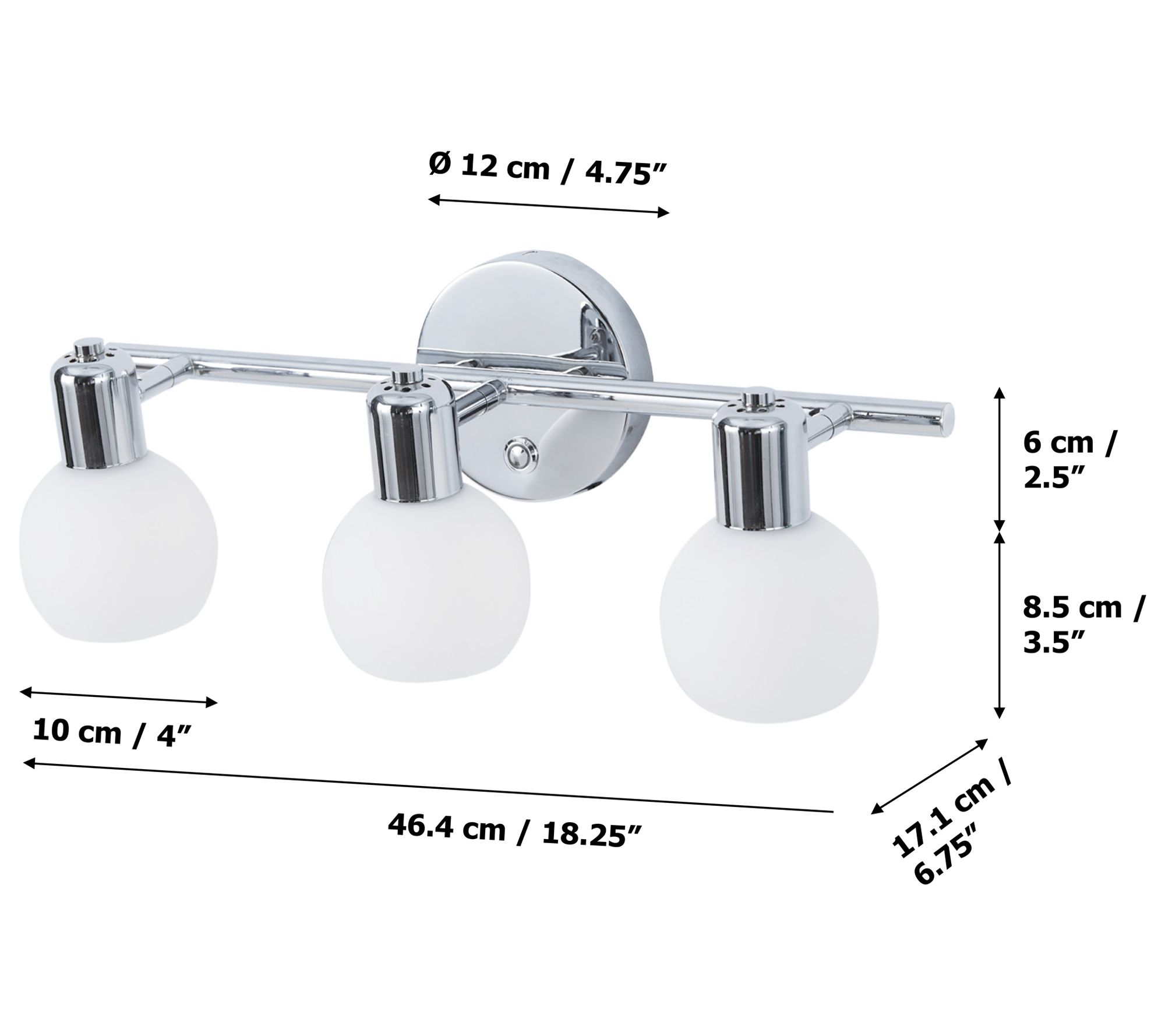 Teamson 3 Bathroom Vanity Light Frosted Glass Globe Shade