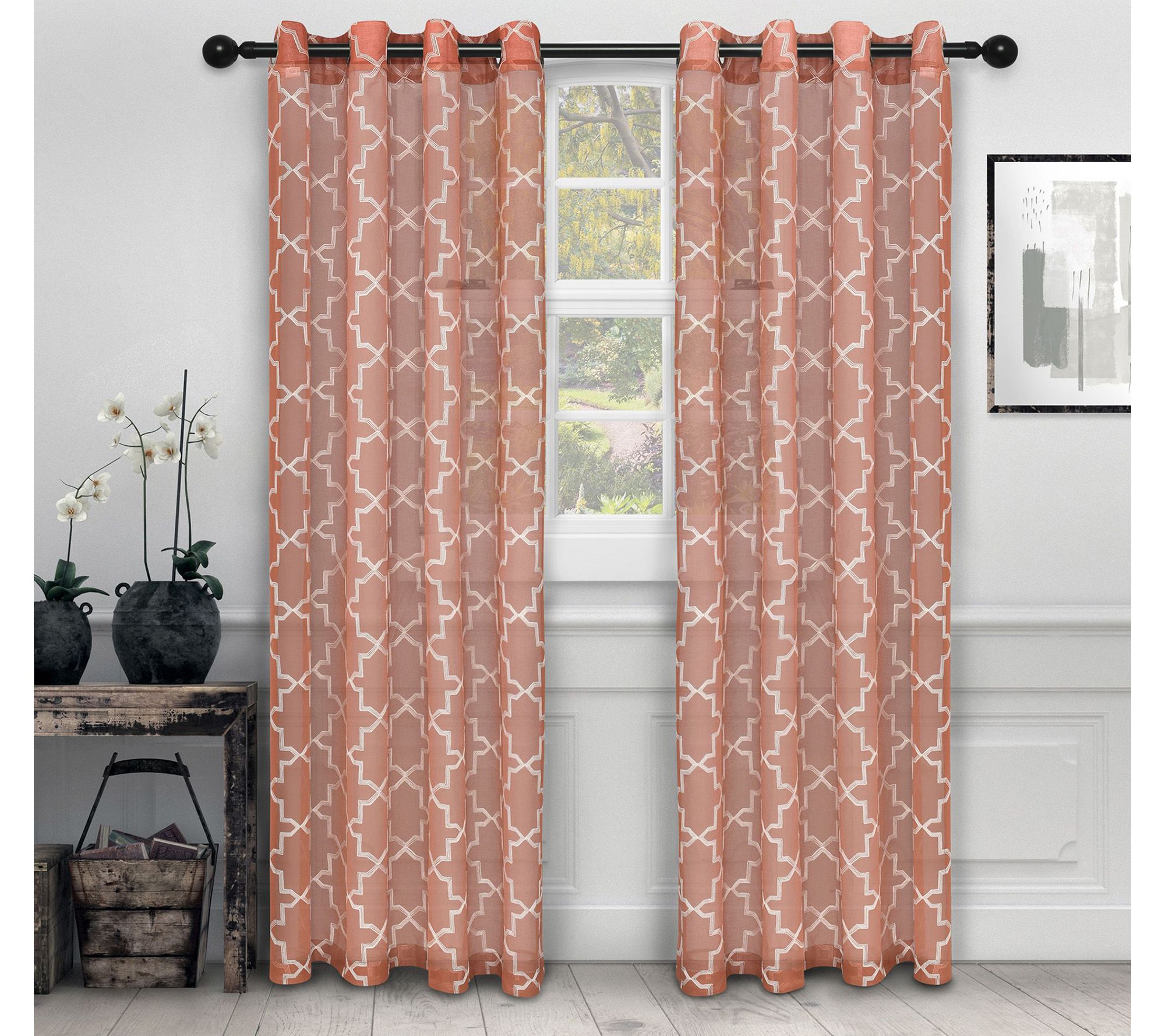 Superior Quatrefoil Embroidered Curtain Panel St, 26" x 63"