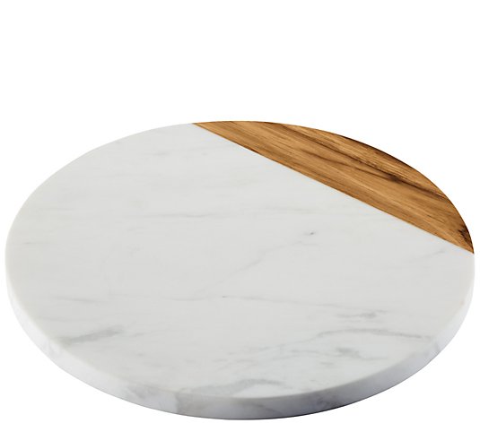 Anolon White Marble & Teak Wood 10" Round Serving Board