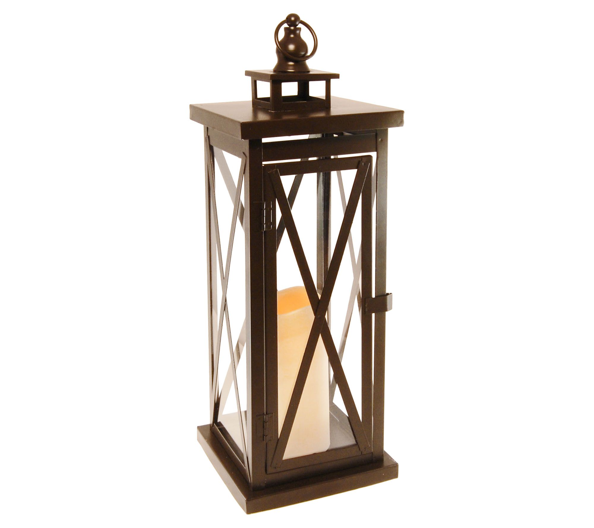 LumaBase Criss-Cross Metal Lantern with LED Flameless Candle