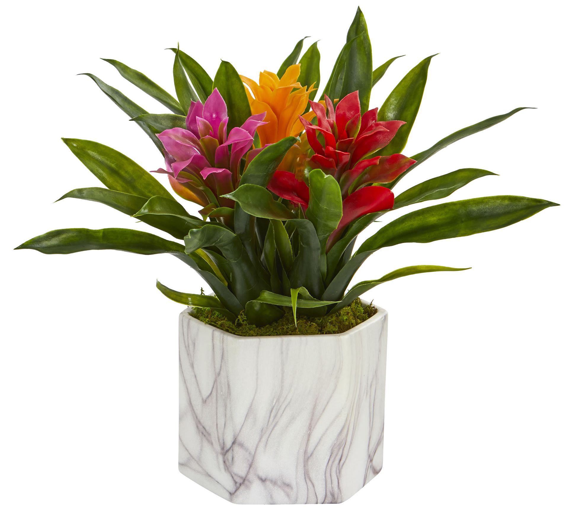11" Bromeliad in Marble Finished Vase by NearlyNatural