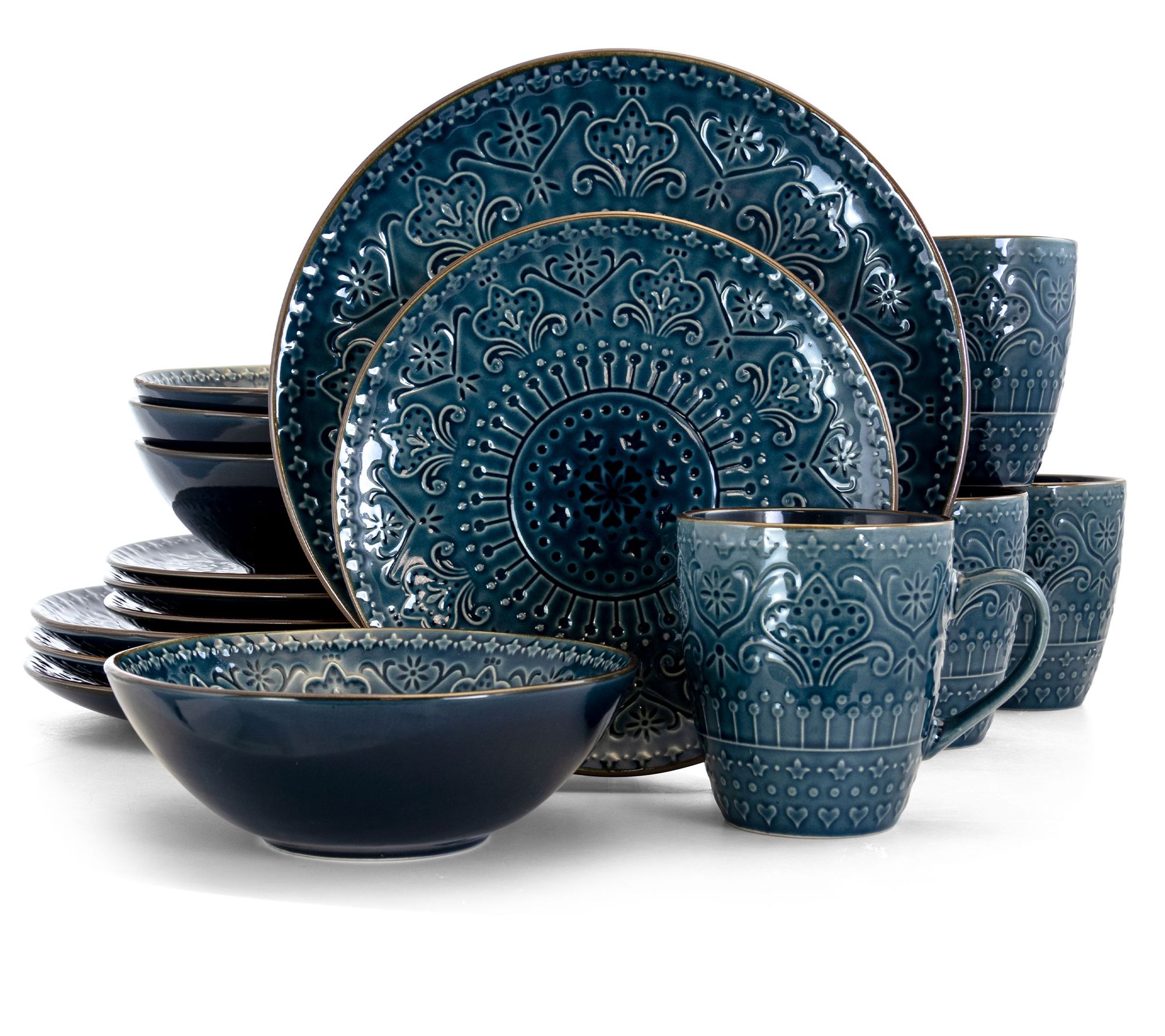 Elama Deep Sea Mozaic 16-Piece Round StonewareDinnerware Set