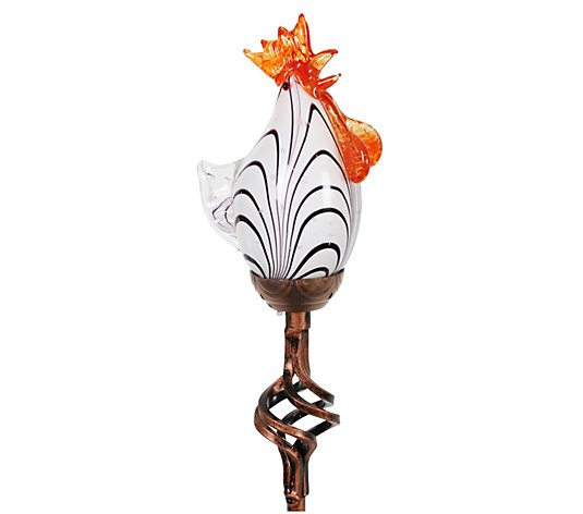 Solar Glass Rooster Garden Stake Pink by Exhart