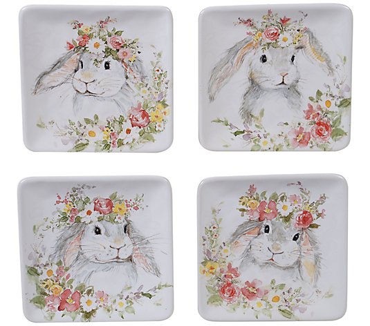 Certified International Set of (4) 6" Sweet Bunny Canape Plate