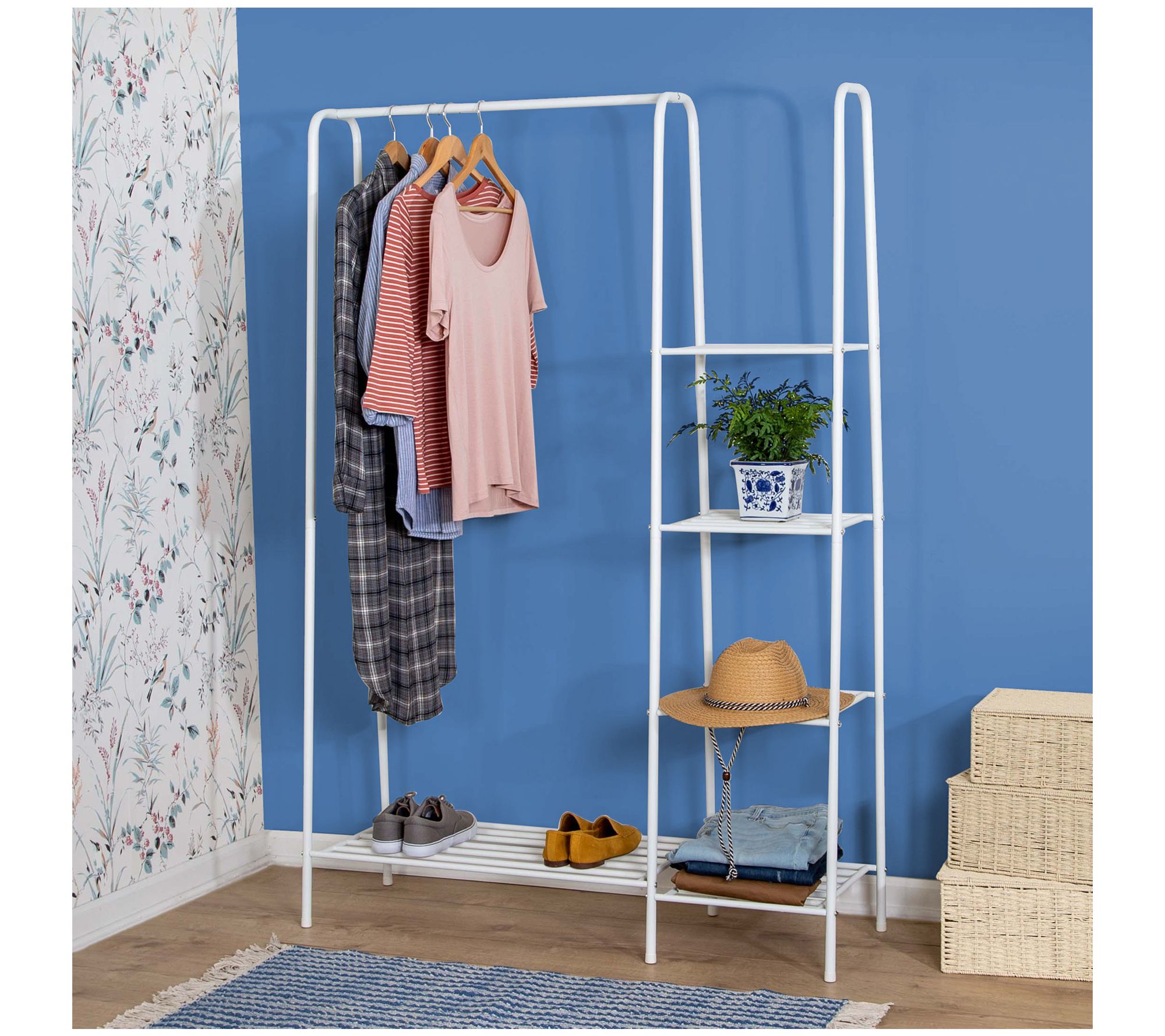 BAMBOO CLOTHING RACK in Rustic Style, Clothing Stand With Open Shelving,  Wood Shelf With Hanger Rack, Clothing Rack, Coat Rack With Shelf 