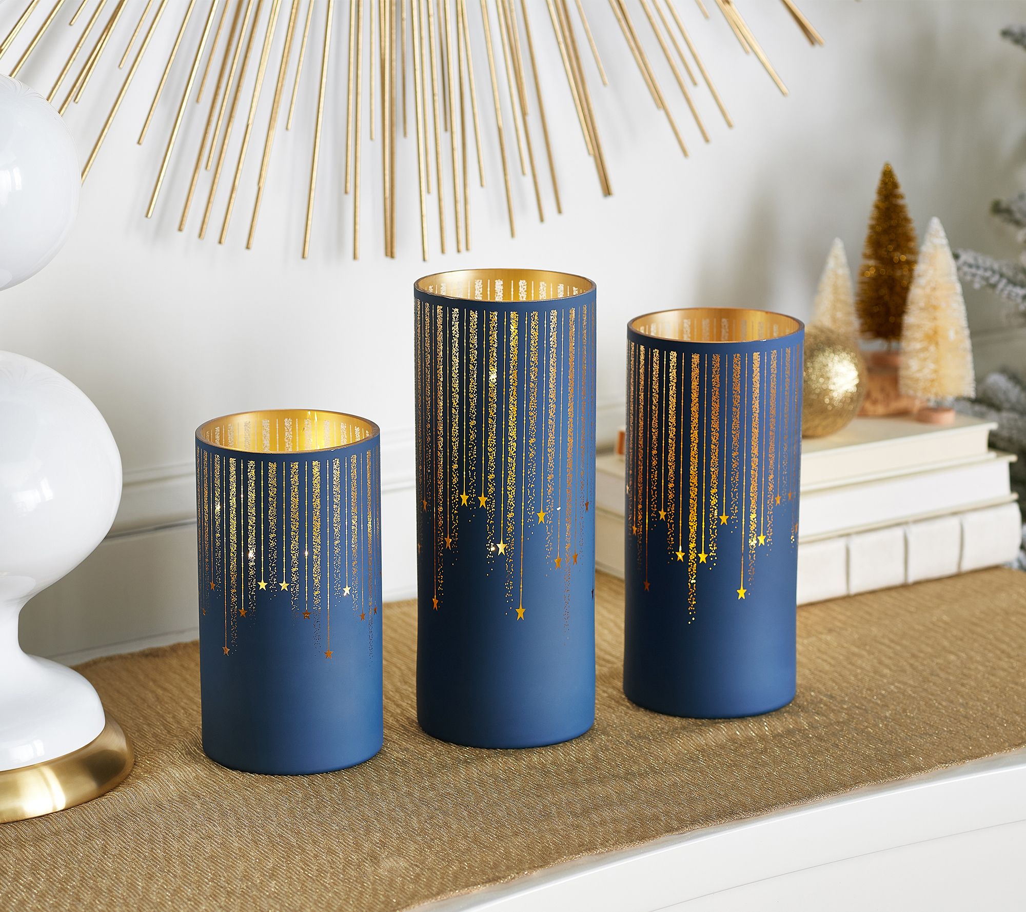 "As Is" Set of 3 Illuminated Starry Night Hurricanes by Valerie