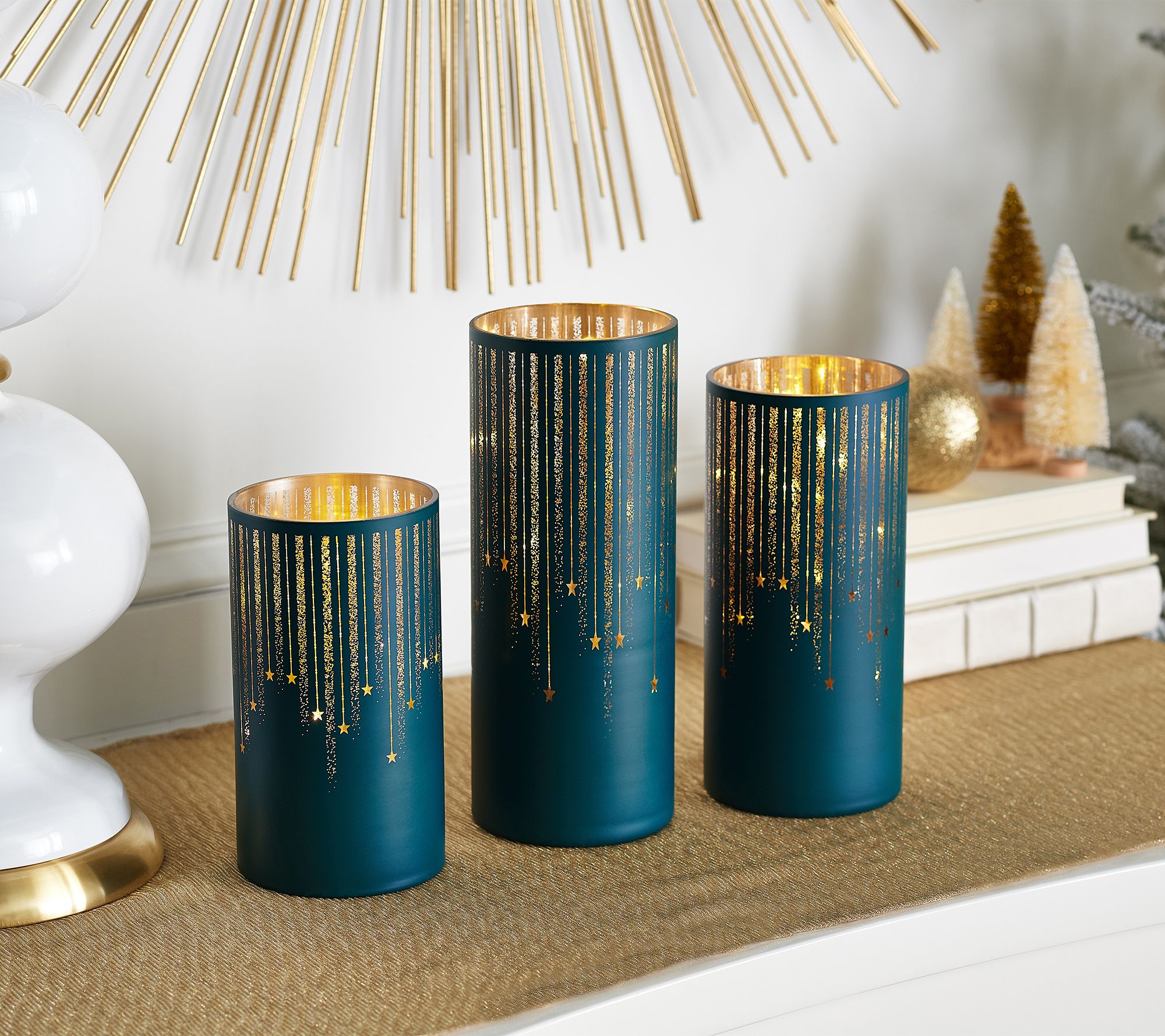 "As Is" Set of 3 Illuminated Starry Night Hurricanes by Valerie