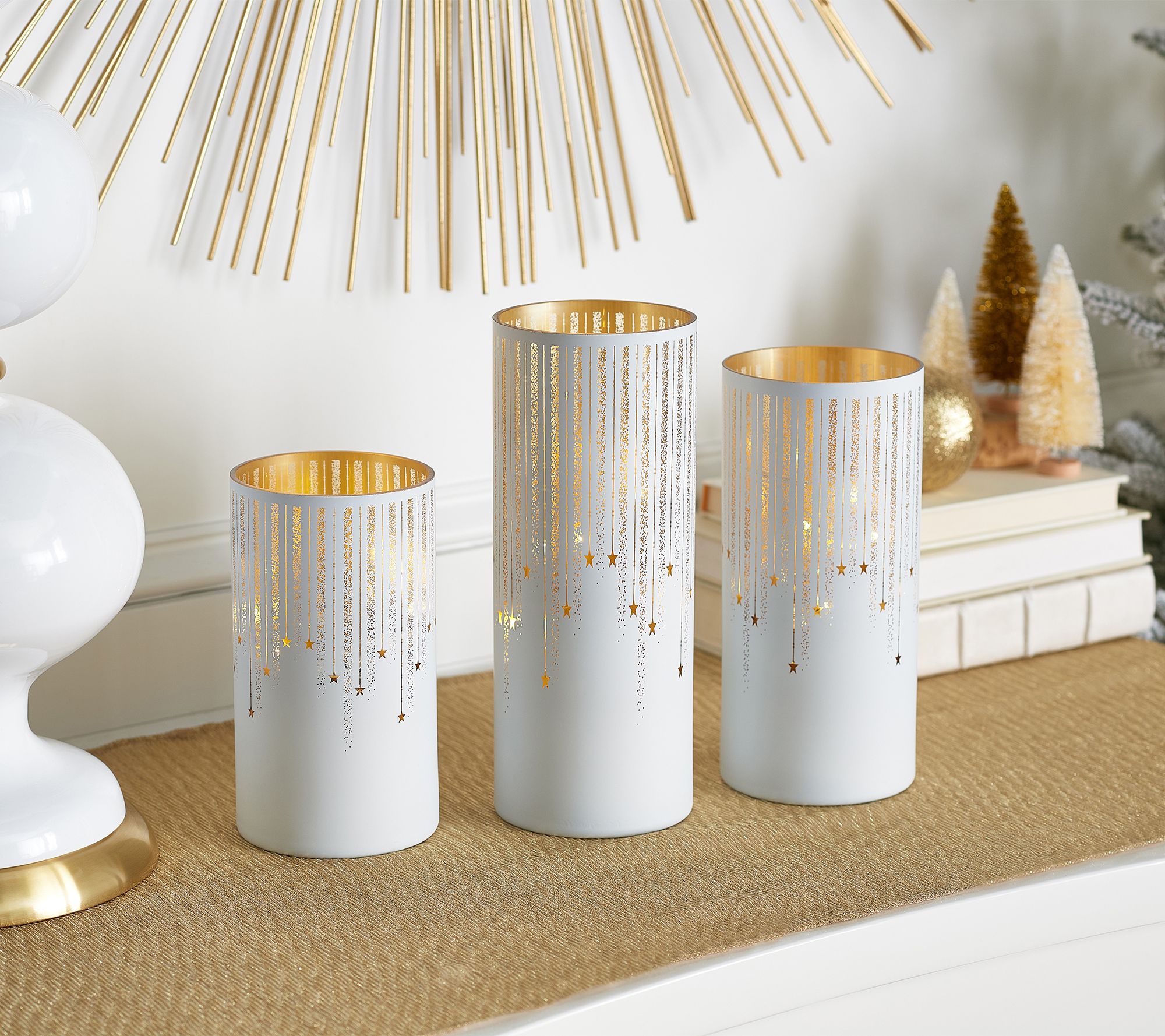 "As Is" Set of 3 Illuminated Starry Night Hurricanes by Valerie