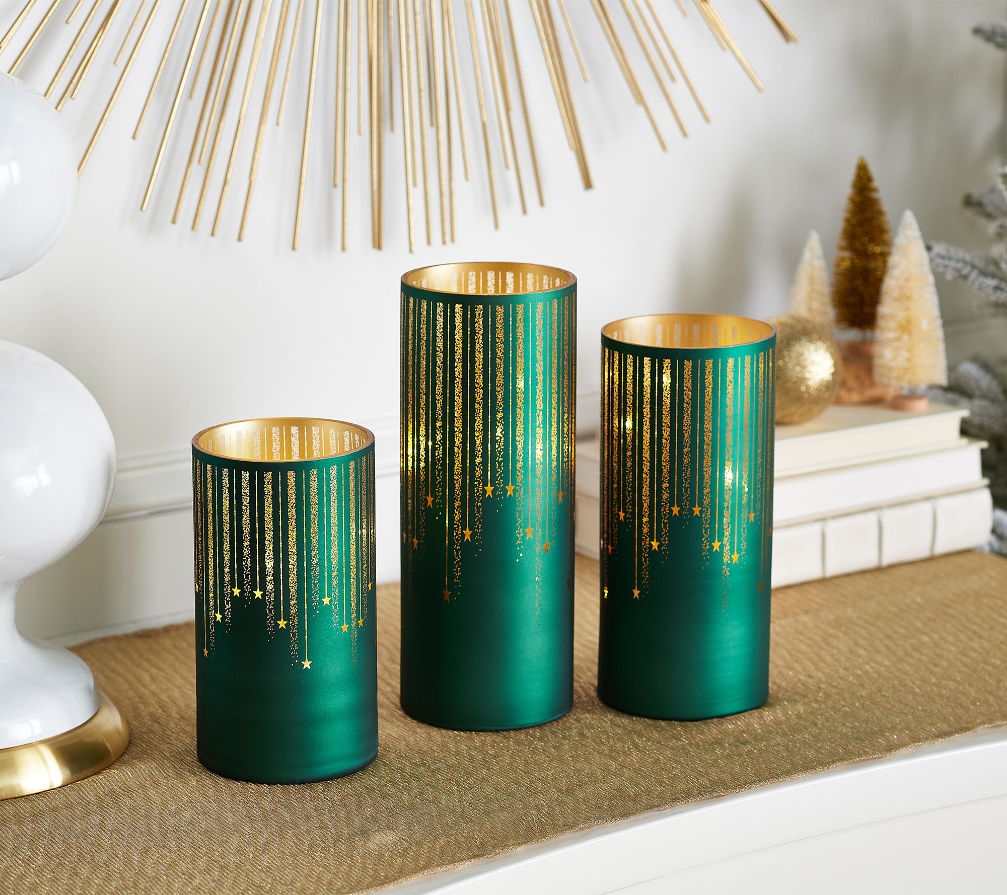 "As Is" Set of 3 Illuminated Starry Night Hurricanes by Valerie