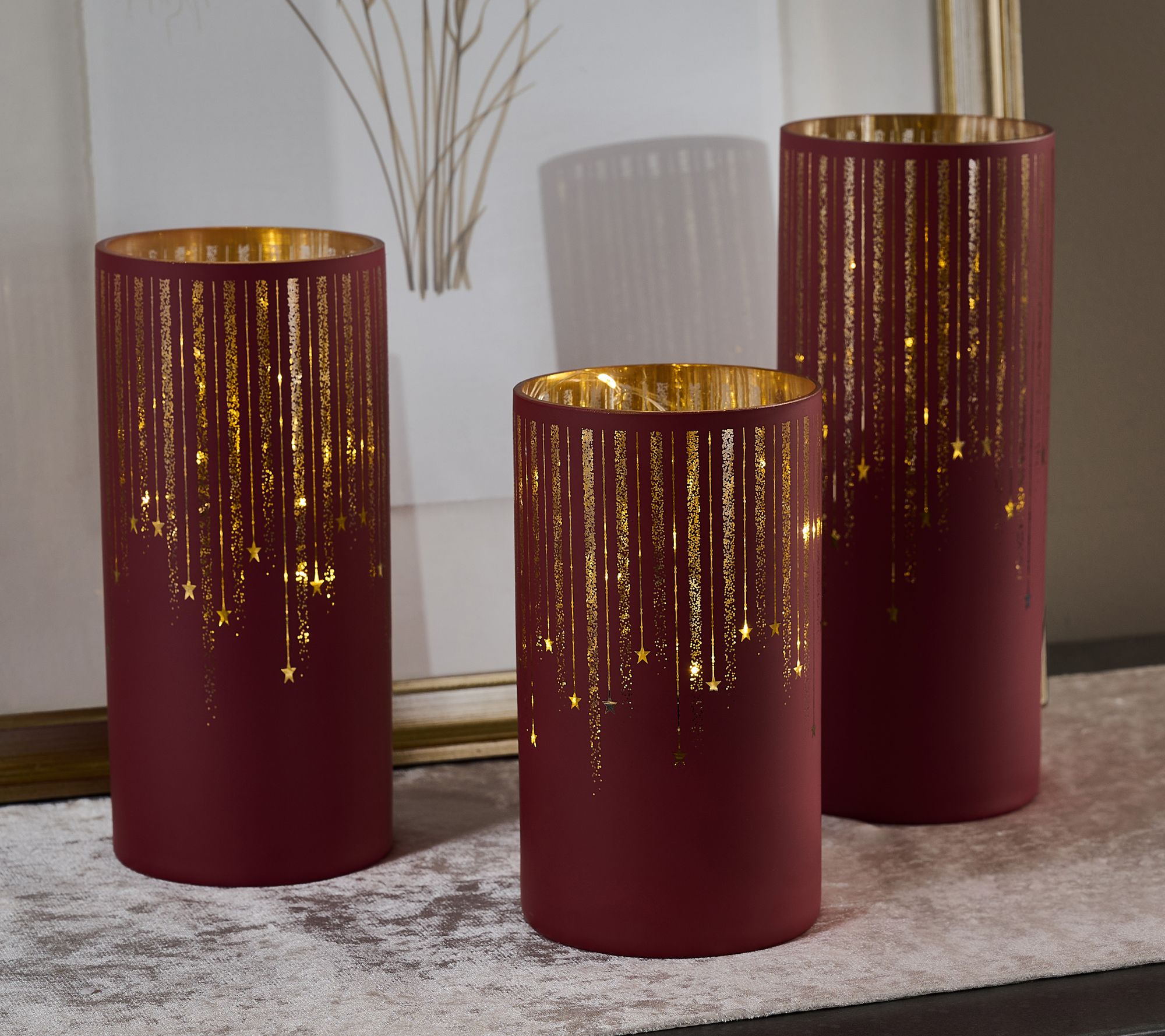 "As Is" Set of 3 Illuminated Starry Night Hurricanes by Valerie