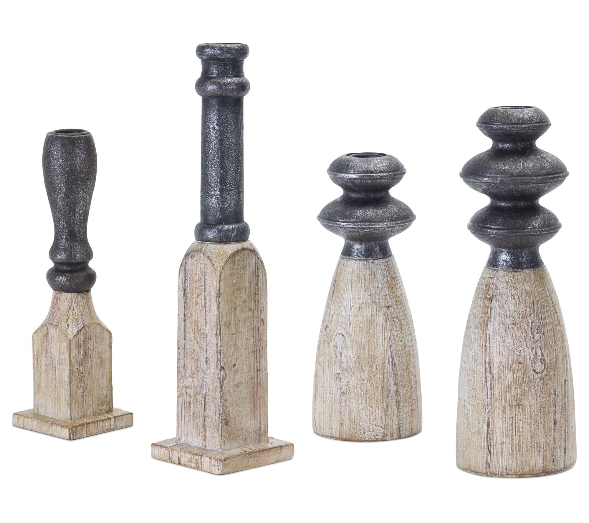 Melrose White Washed Candle Holders (Set of 4)