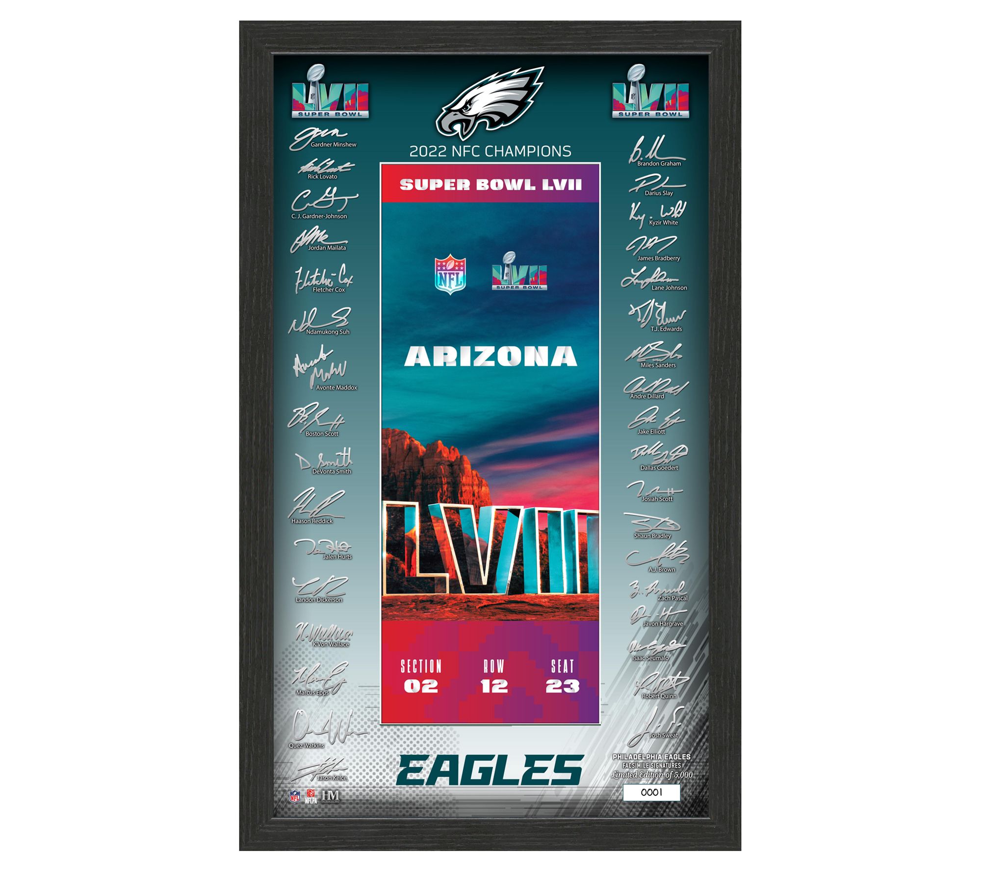 Highland Mint Philadelphia Eagles Super Bowl LVII Ticket Frame