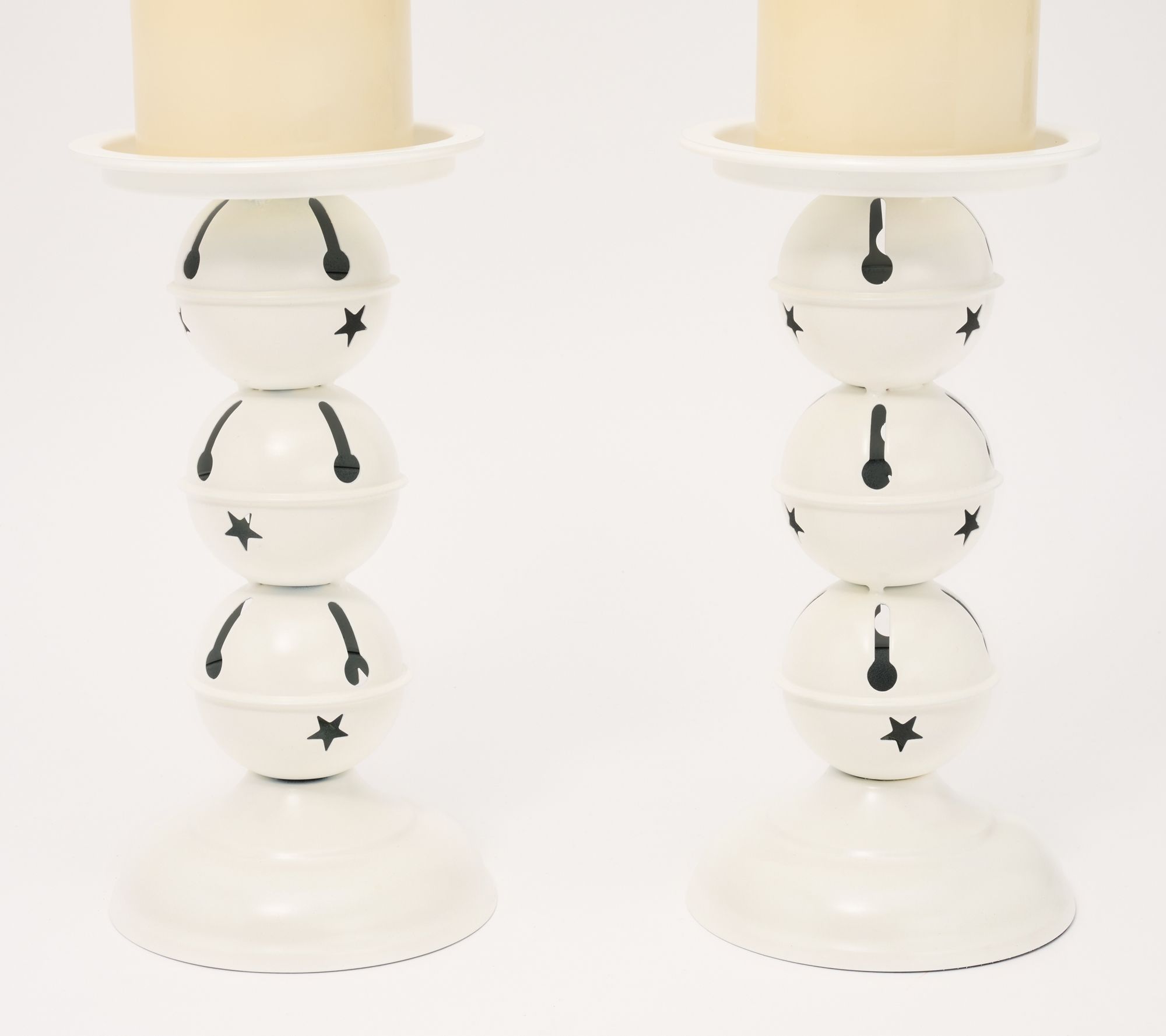 Set of 2 9" Jingle Bell Pedestal Candleholders by Valerie