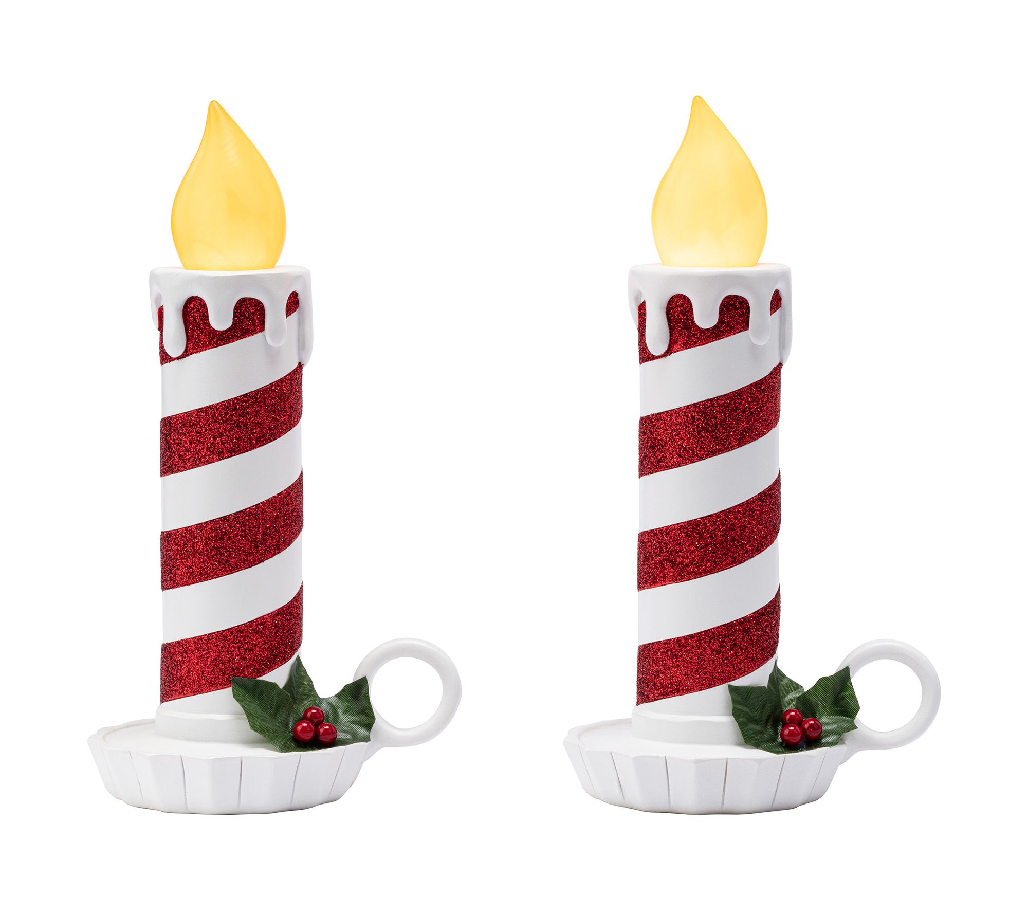 Mr. Christmas 10" S/2 LED Resin Striped Candles - Red & White