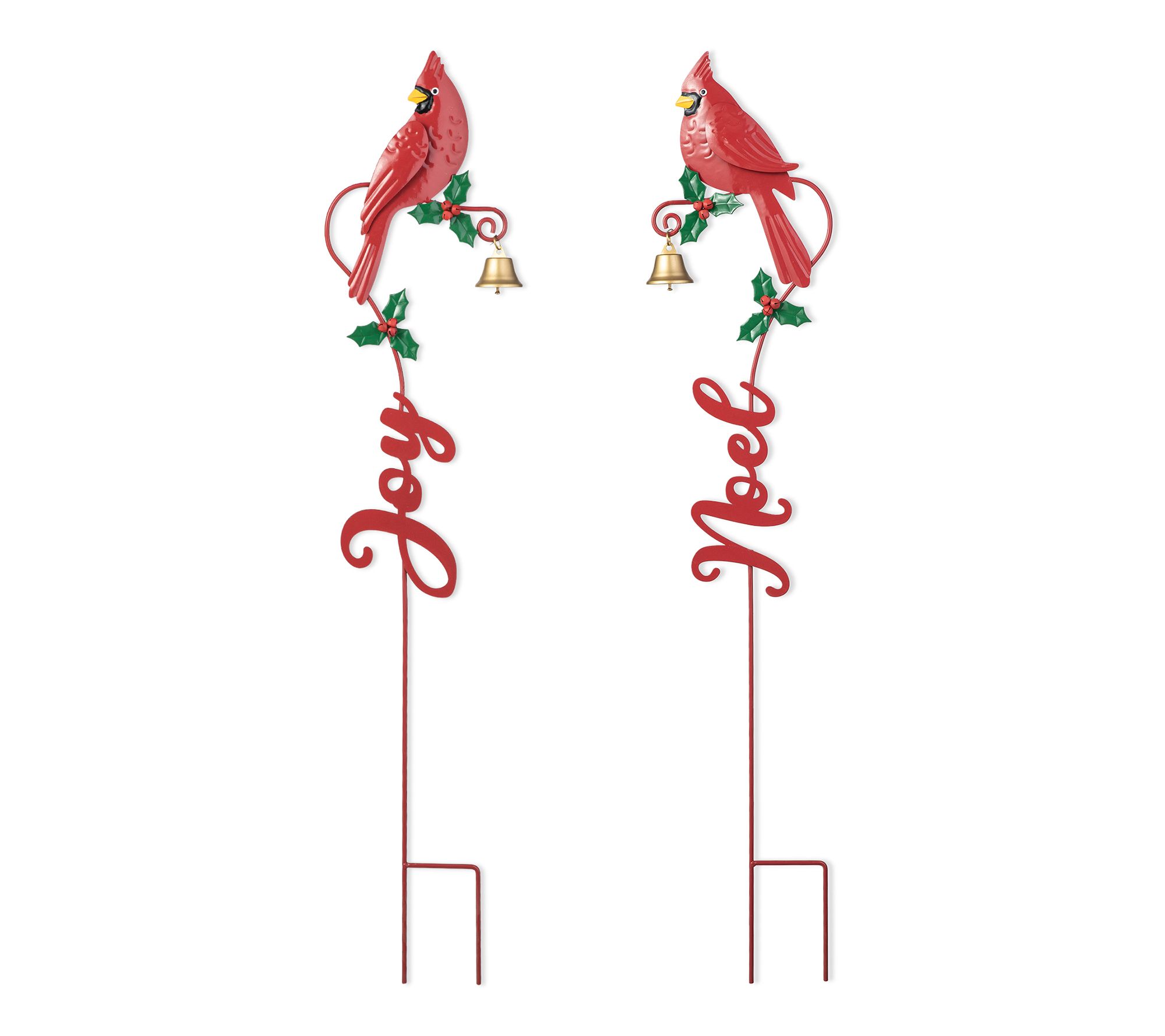 Glitzhome 36"H Christmas Cardinal with Bell Garden Stakes S/2