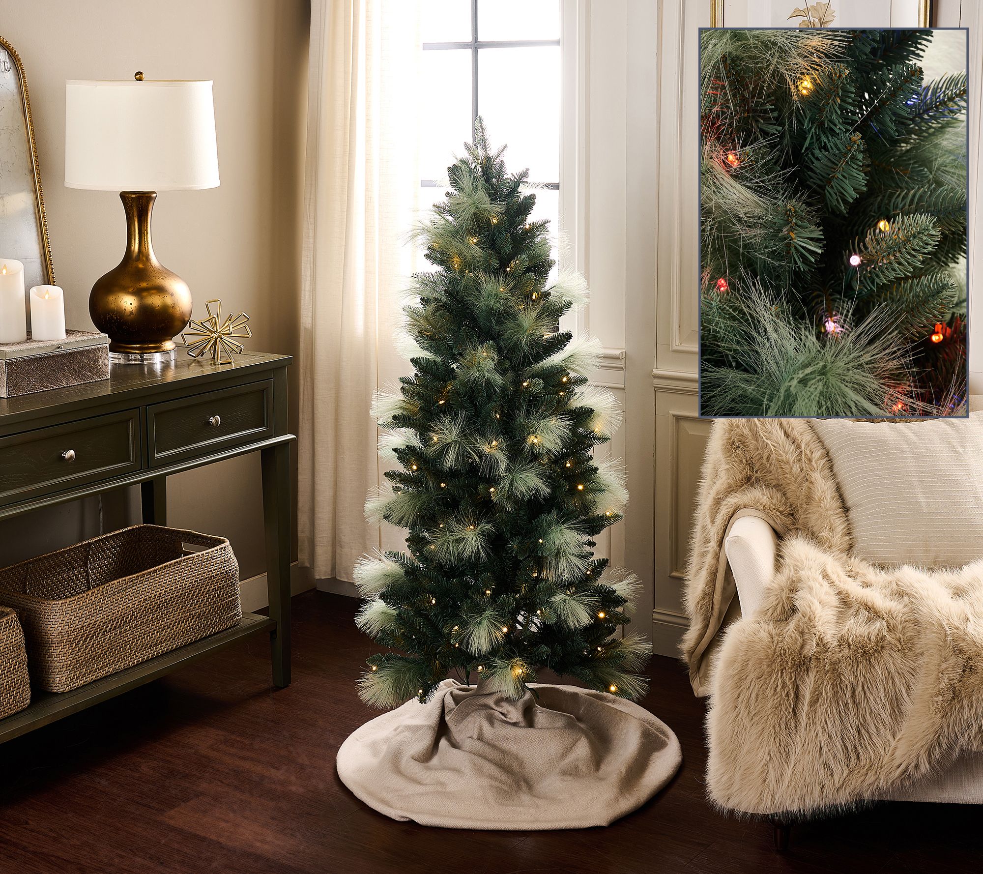 5' Illuminated Slim Tree with Pampas Accents by Kim Gravel