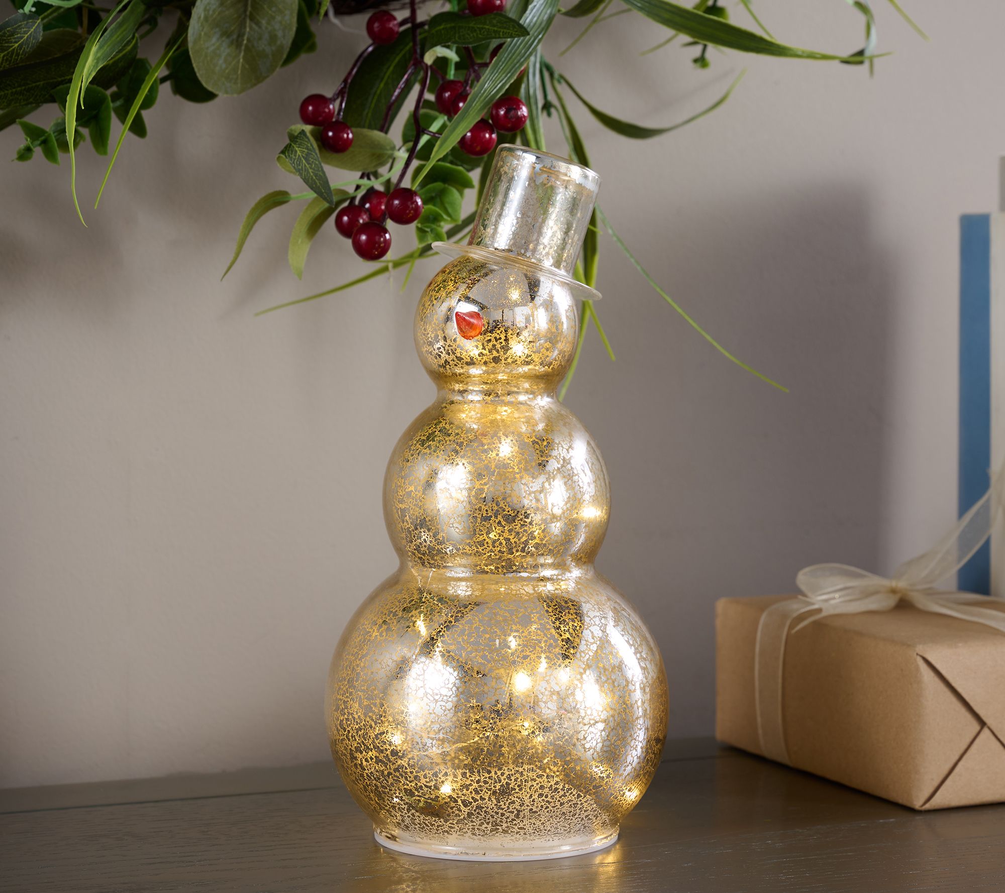Home Reflections 10" Illuminated Mercury Glass Snowman