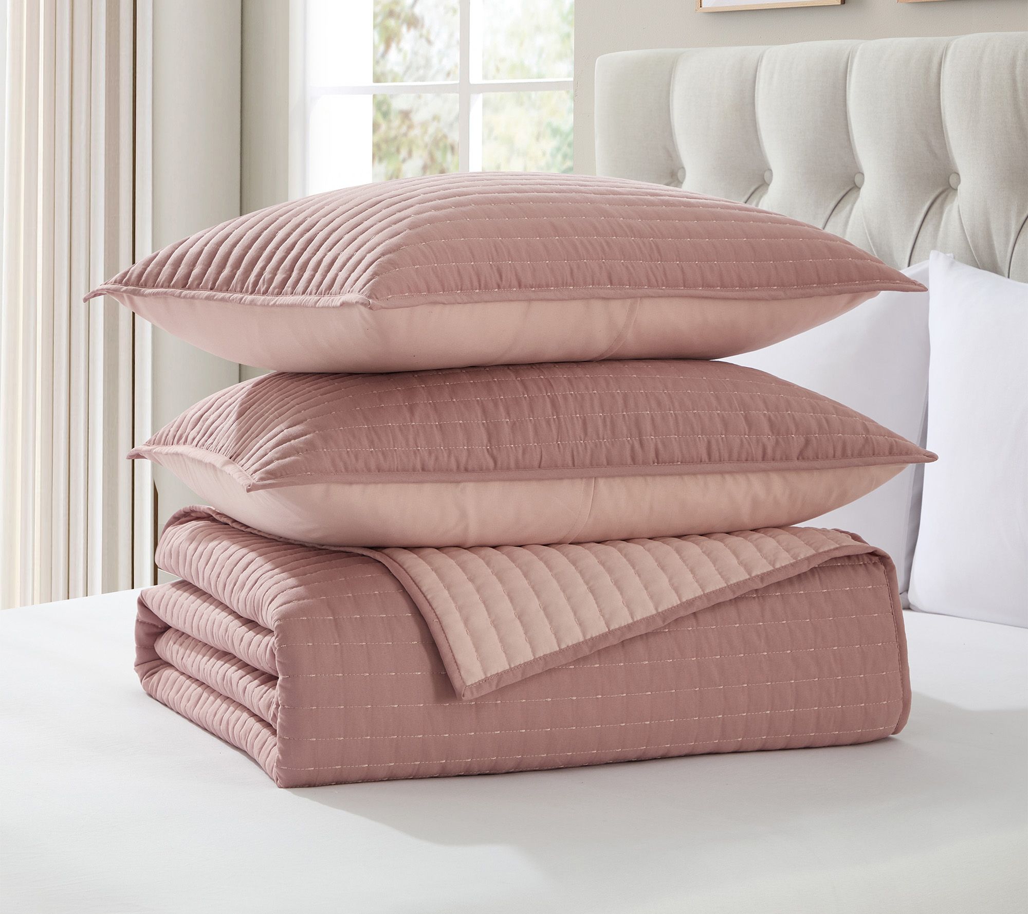 VCNY Home Embroidered 3-pc Pick Stitch Quilt Set, King - QVC.com