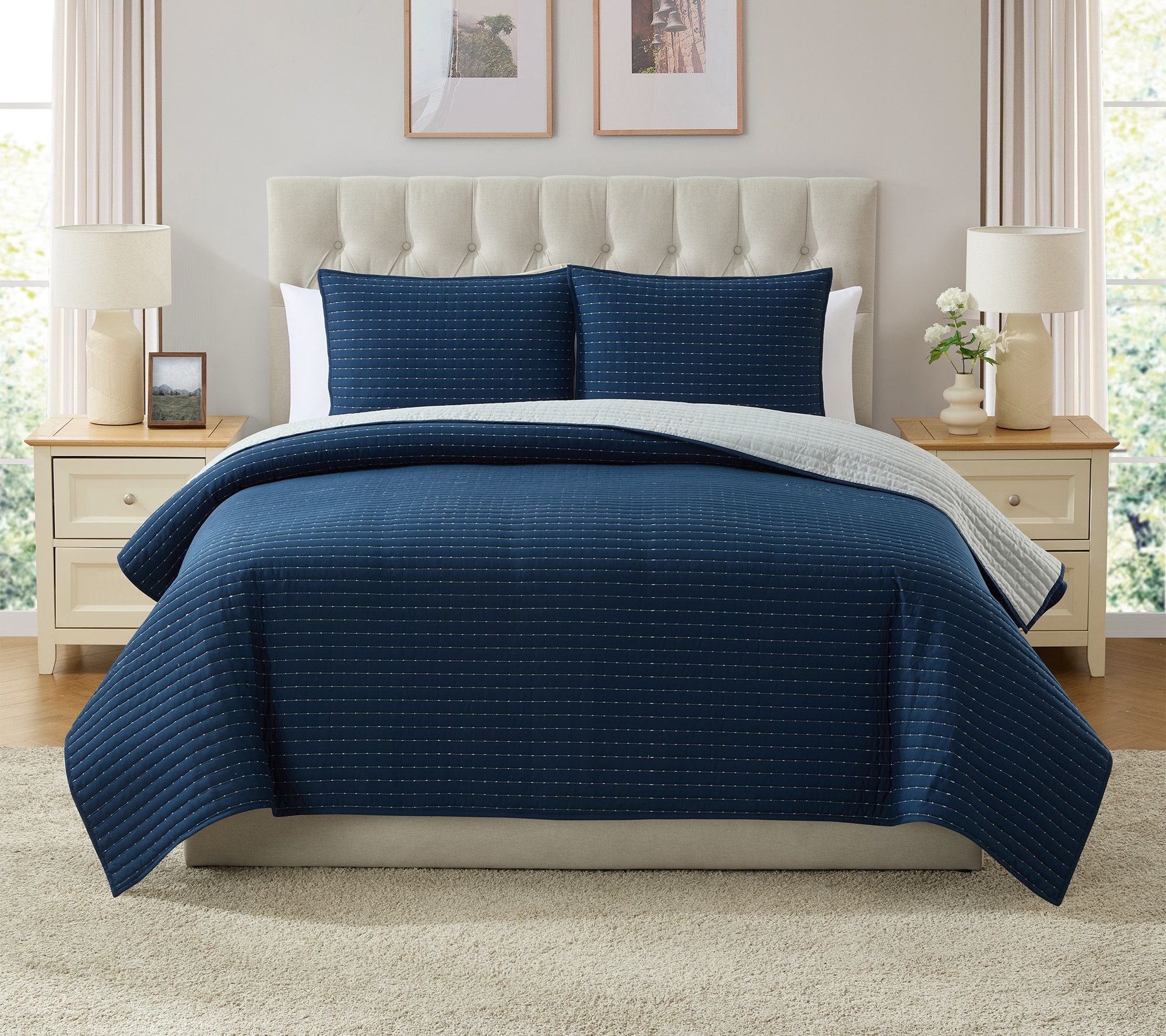 VCNY Home Embroidered 3-pc Pick Stitch Quilt Set, King