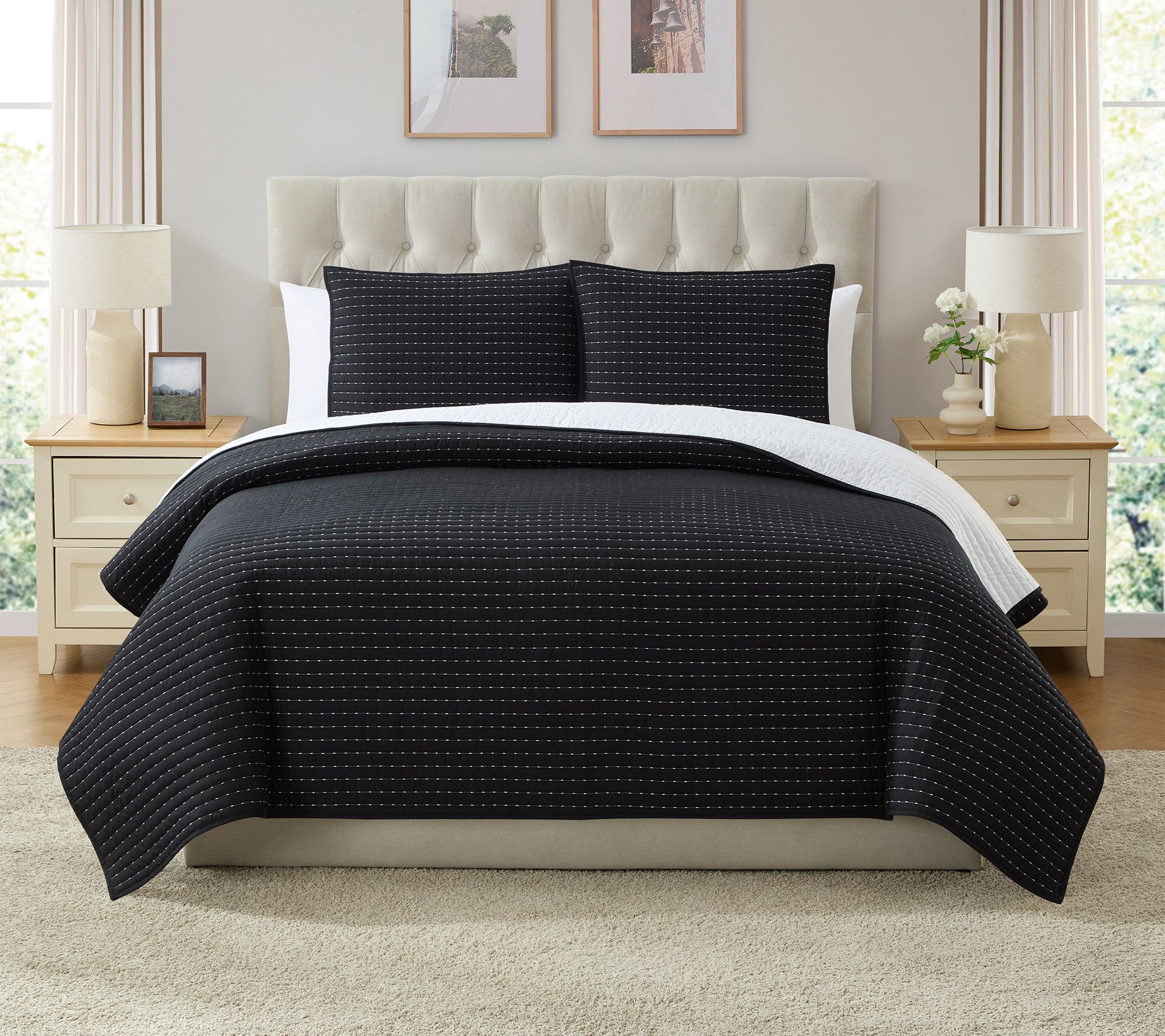 VCNY Home Embroidered 3-pc Pick Stitch Quilt Set, King