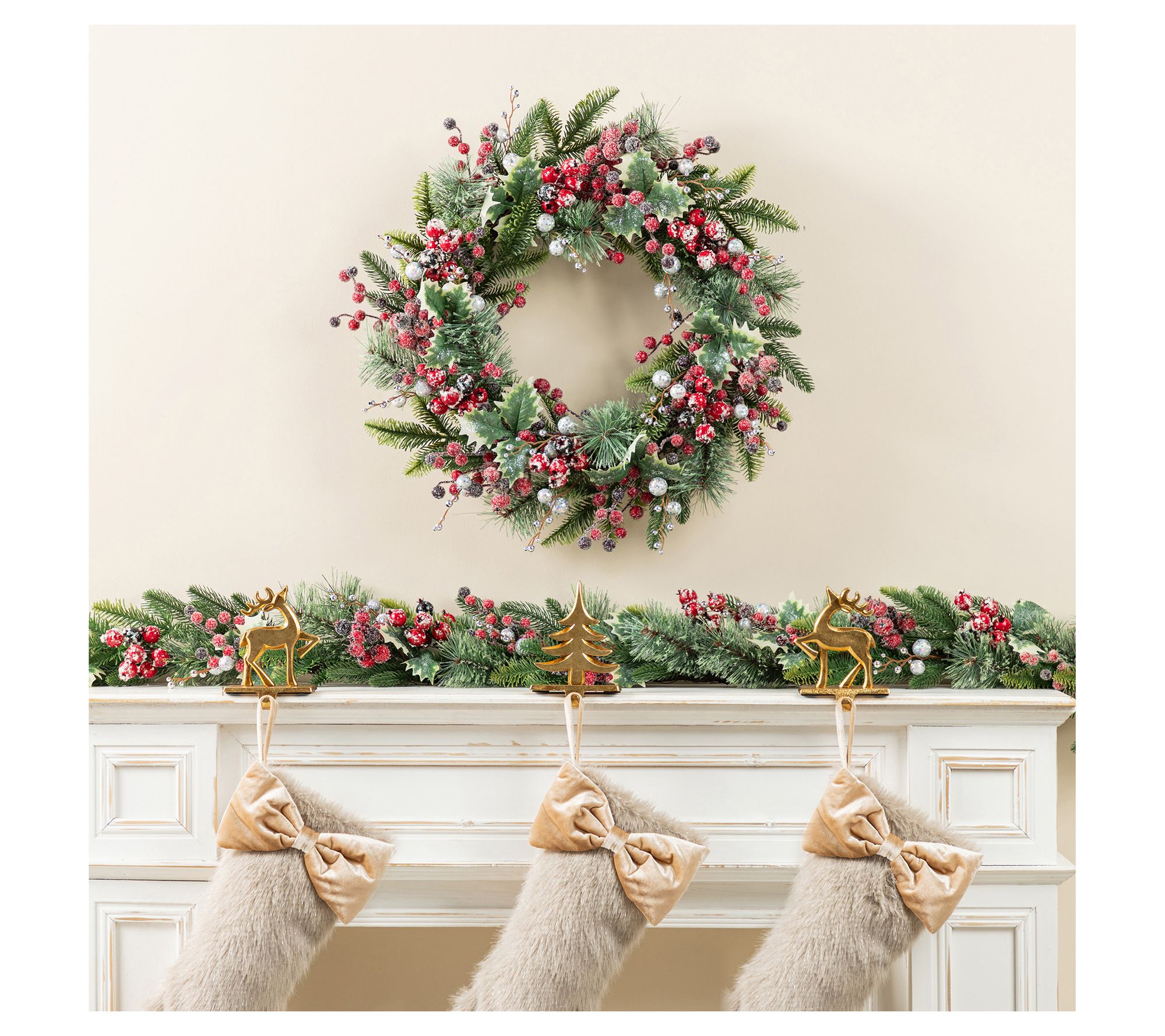 Glitzhome 24" Christmas Pomegranate Berry & Holy Leaf Wreath