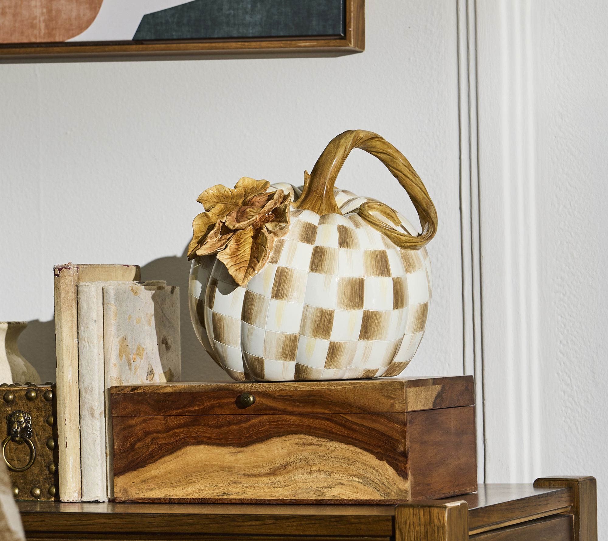 MacKenzie-Childs Mocha Check Twisted Stem Pumpkin - QVC.com