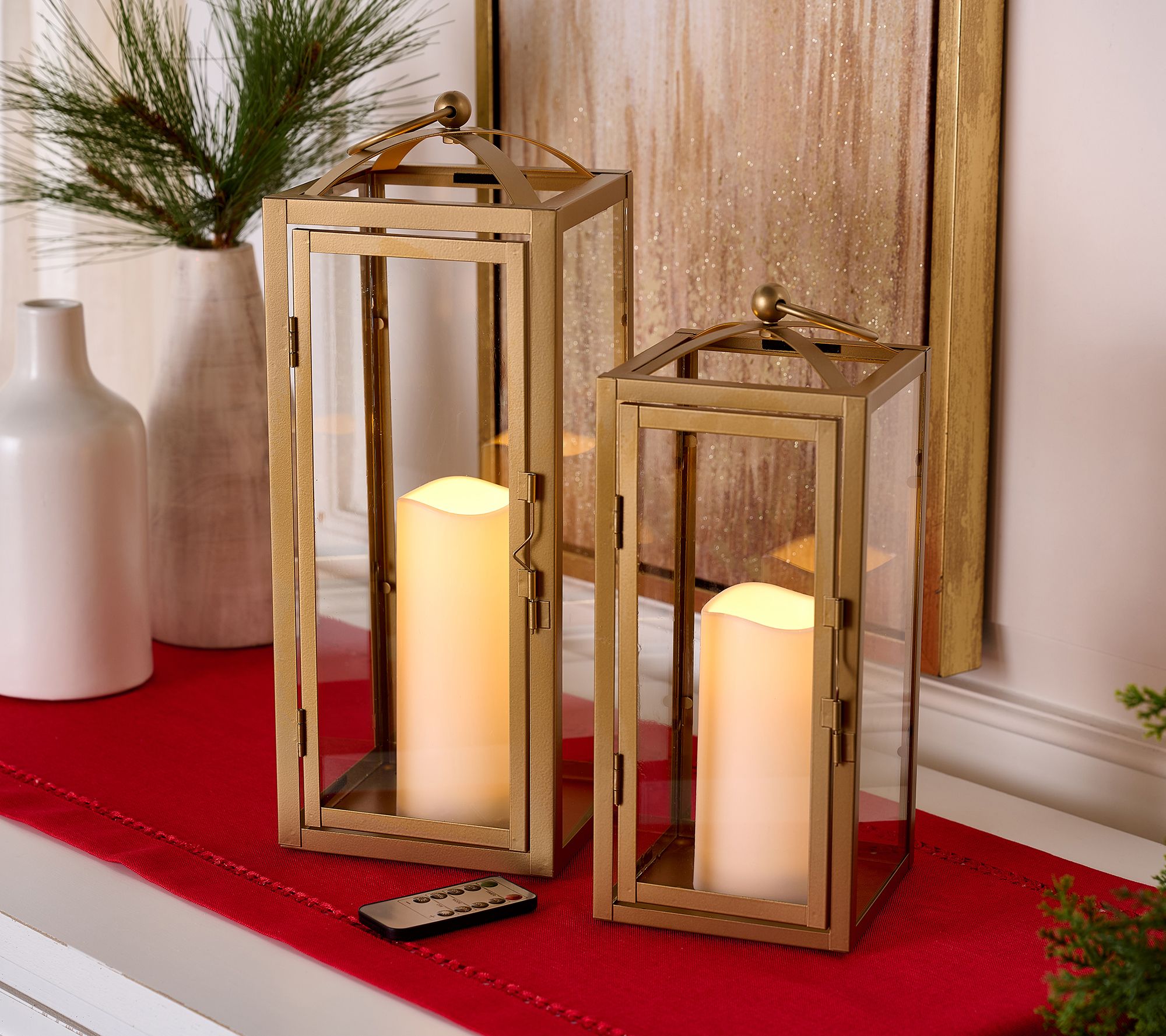 "As Is" Kringle Express S/2 Flameless Metal Lanterns with Removable Bows