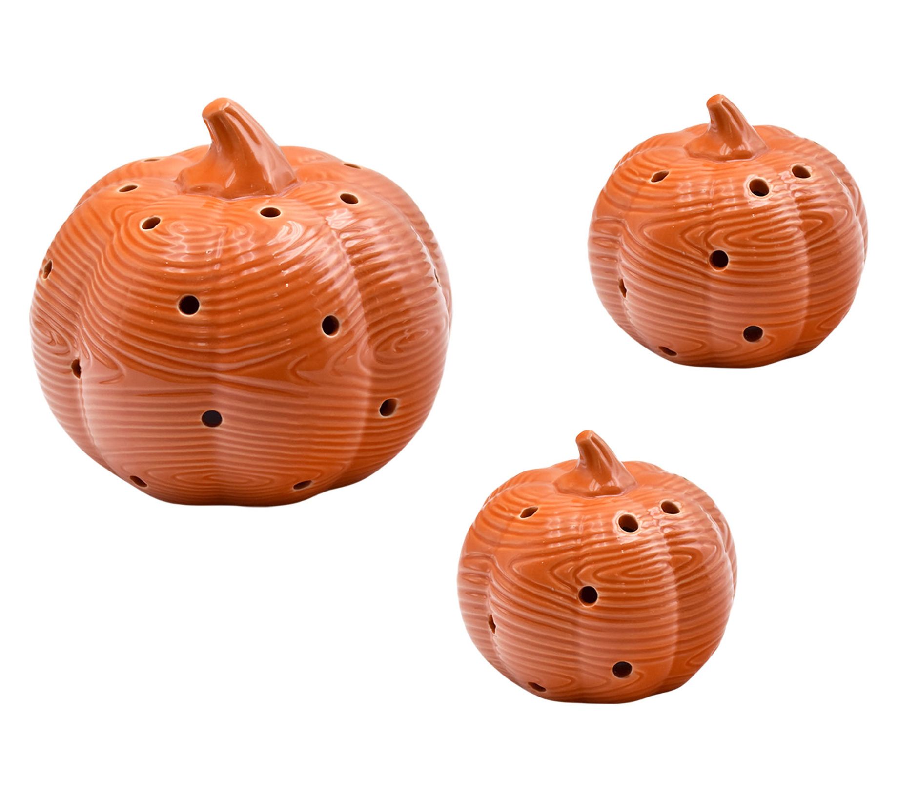 "As Is" Temp-tations Woodland Set of 3 Illuminated Ceramic Pumpkin