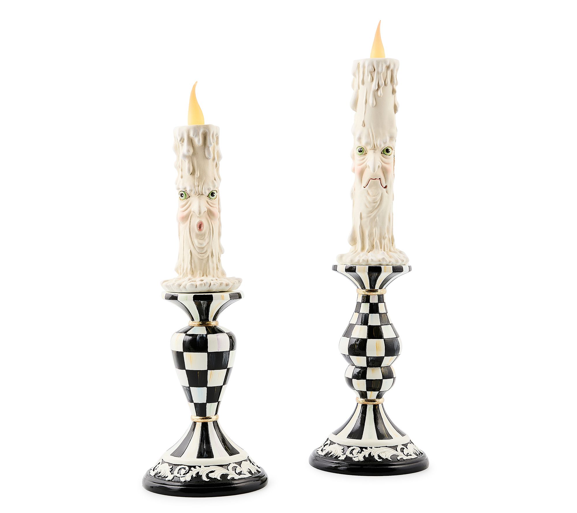 "As Is" MacKenzie Childs Set of 2 Illuminated Pillar Candles