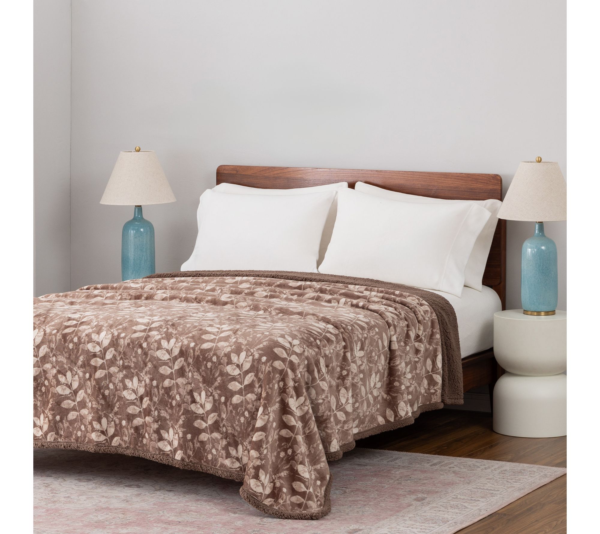 "As Is" Berkshire Floral Vine Plush & Sherpa Blanket- King