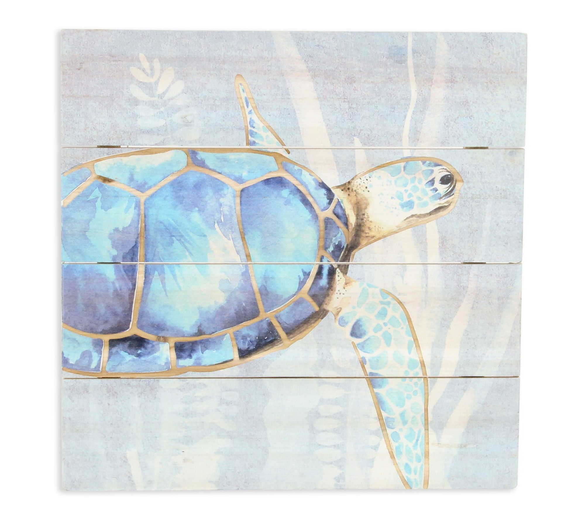 HomeRoots Swimming Sea Turtle Wooden Plank Unframed Wall Art